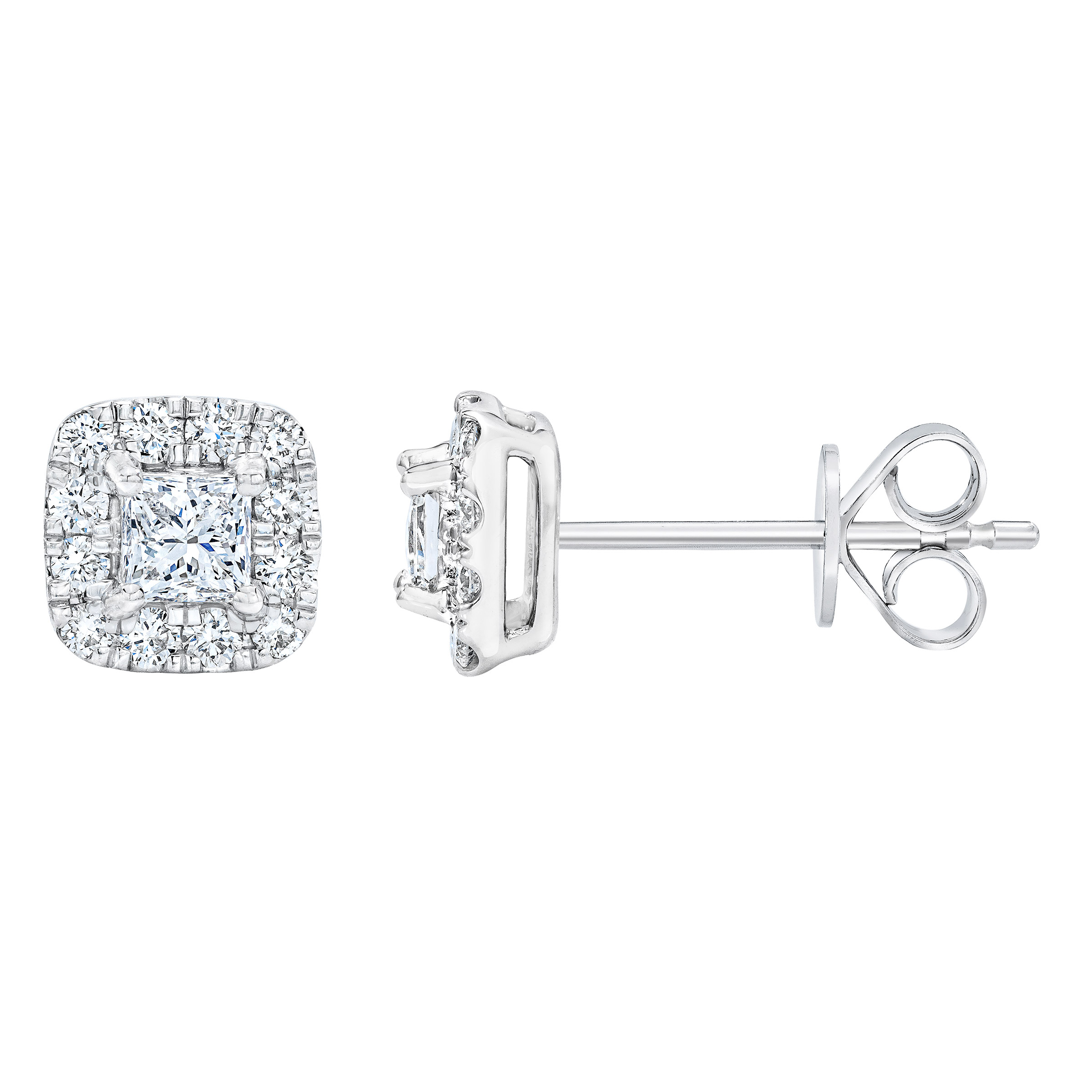 Princess Cut and Round Brilliant Diamond Stud Earrings (0.50 ctw)