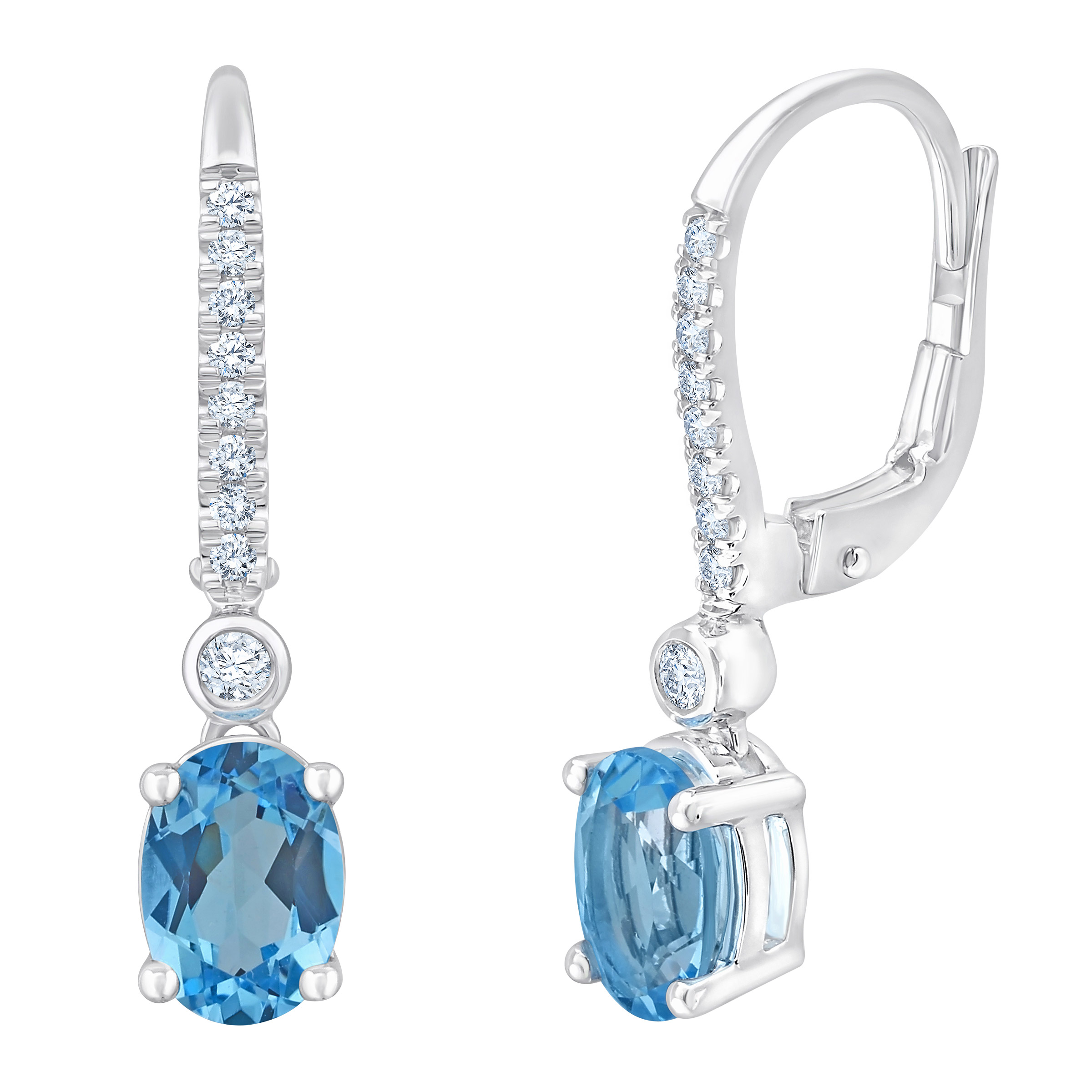 Oval Cut Swiss Blue Topaz and Diamond Earrings (0.12 ctw)
