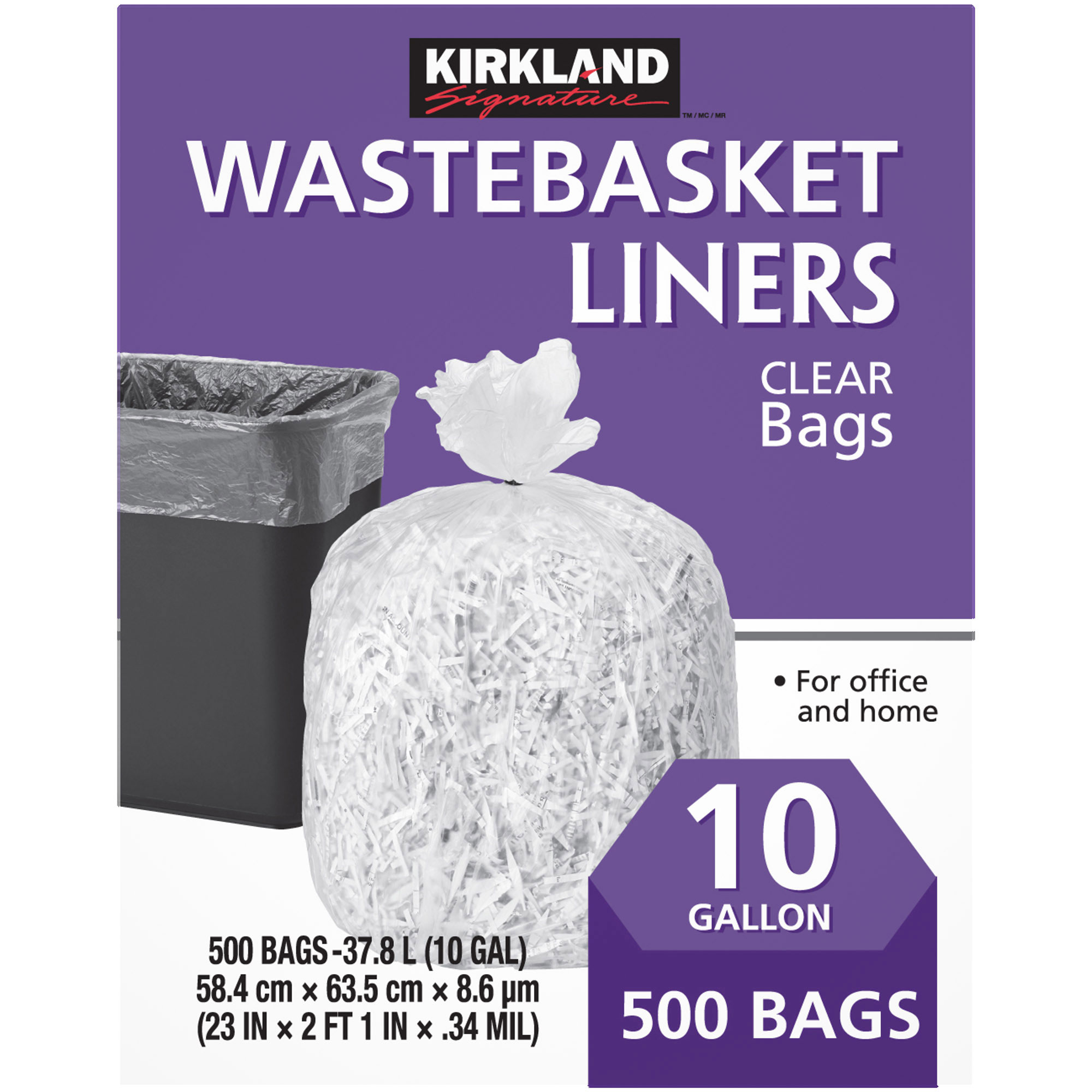 Kirkland Signature 10-Gallon Wastebasket Liner  Clear  500-count