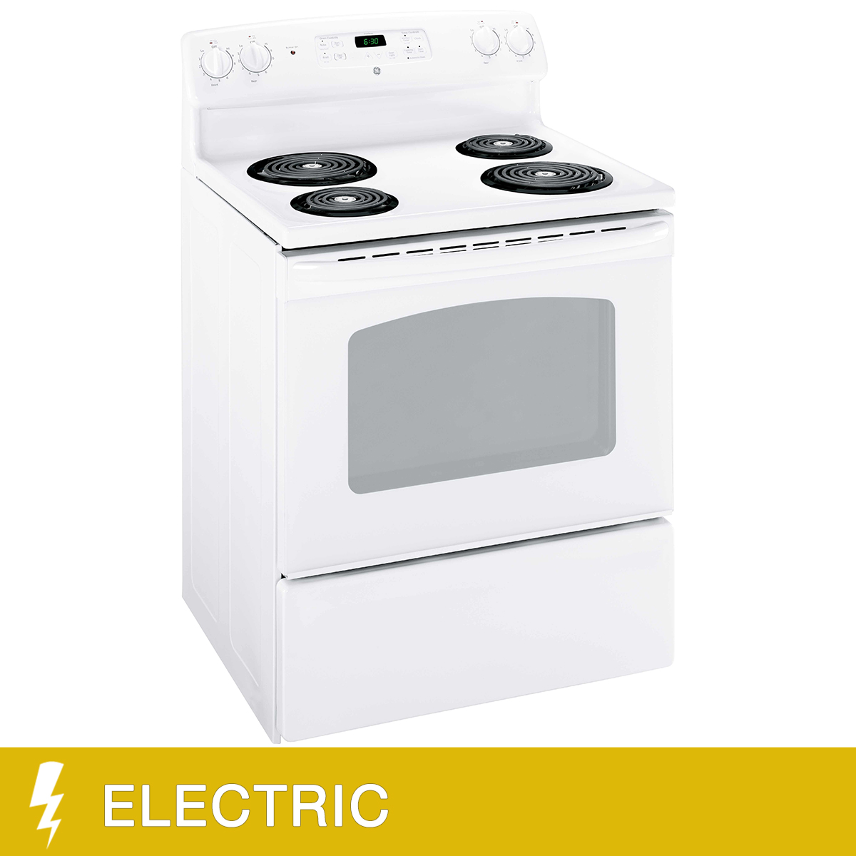 GE 30 in. White Freestanding Electric Range with Removable One‐piece Drip Bowls