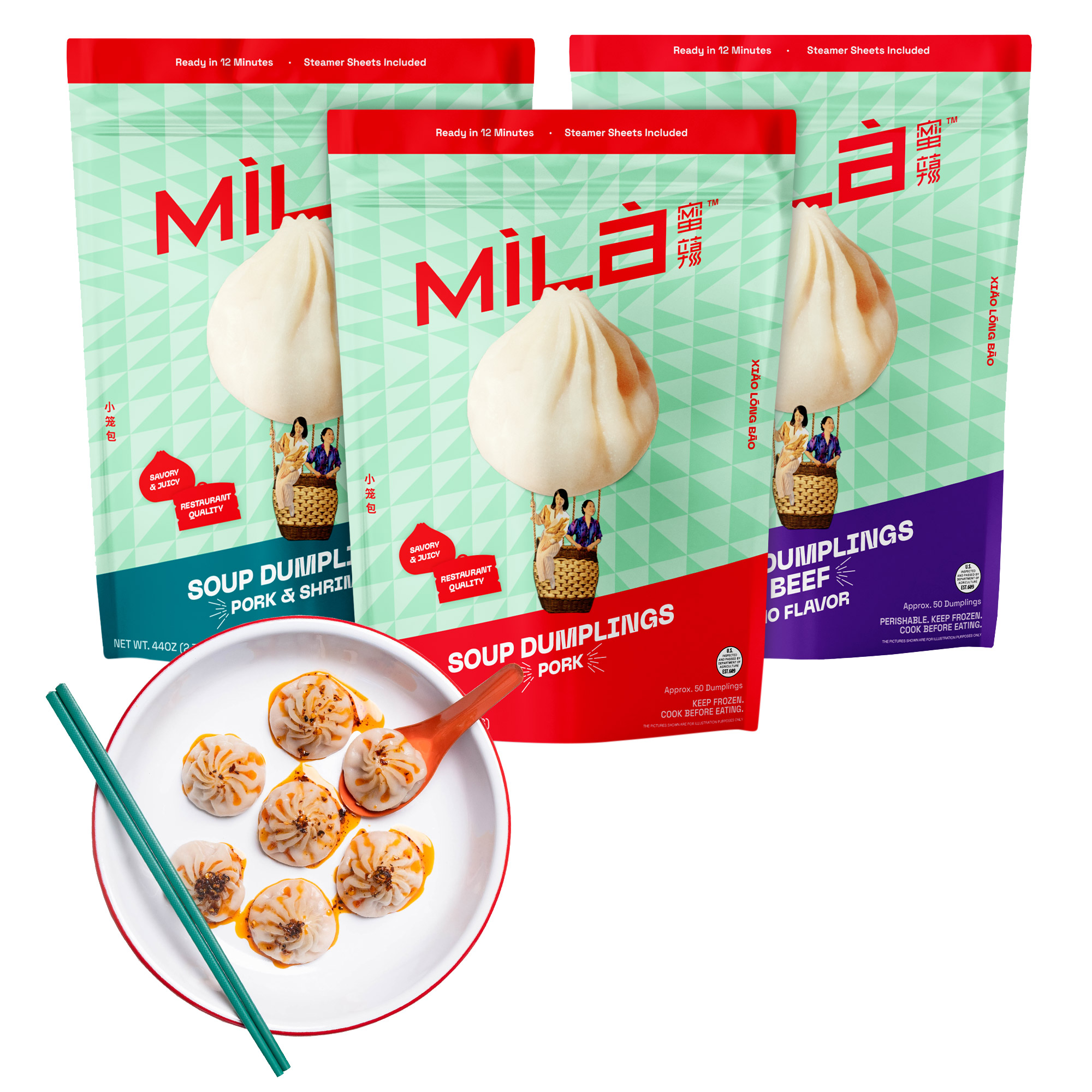 Mila Variety Pack - Xiao Long Bao Soup Dumplings - 50 Dumplings Per Bag  3 Bags Total