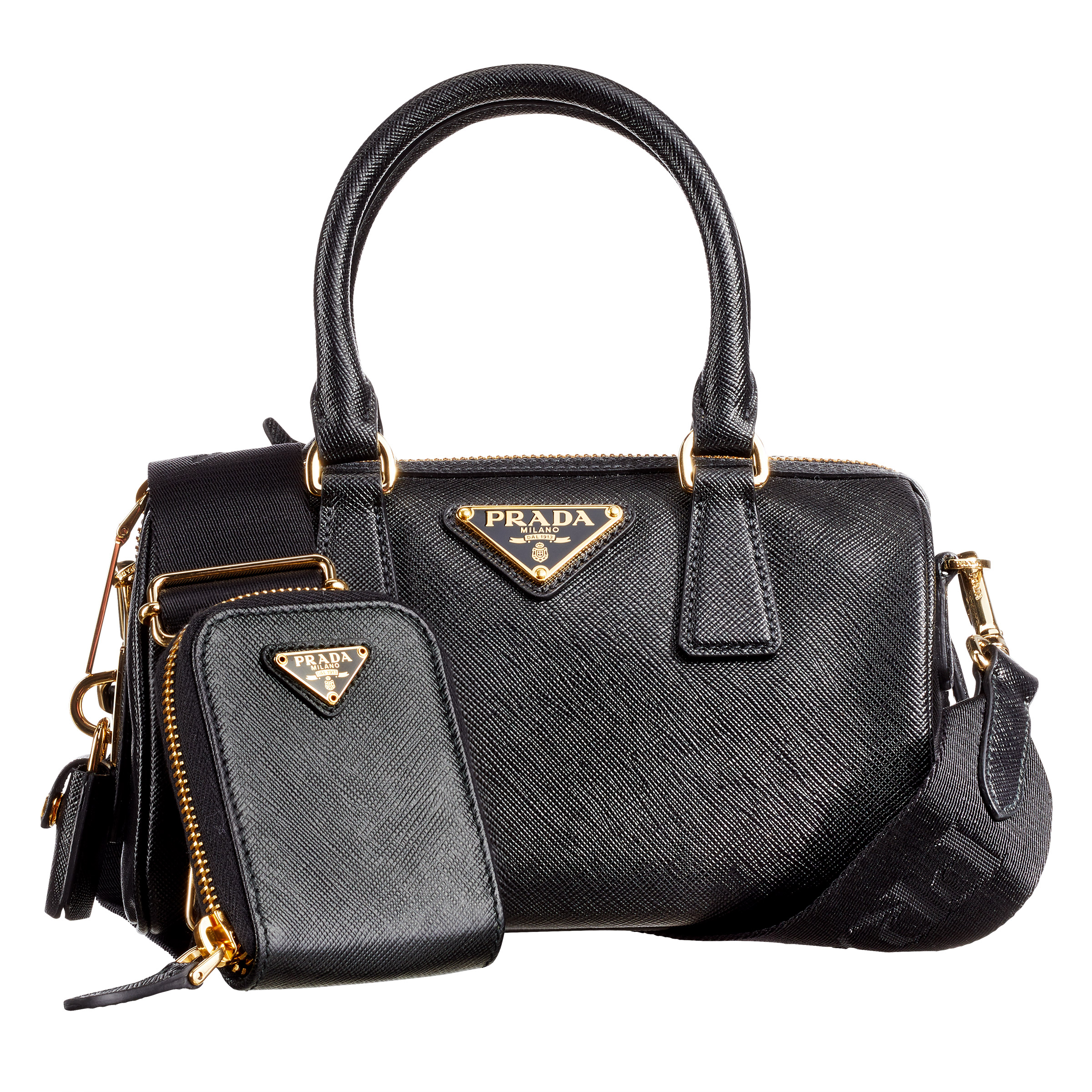 Prada Saffiano Leather Top Handle Bag, Black | Costco