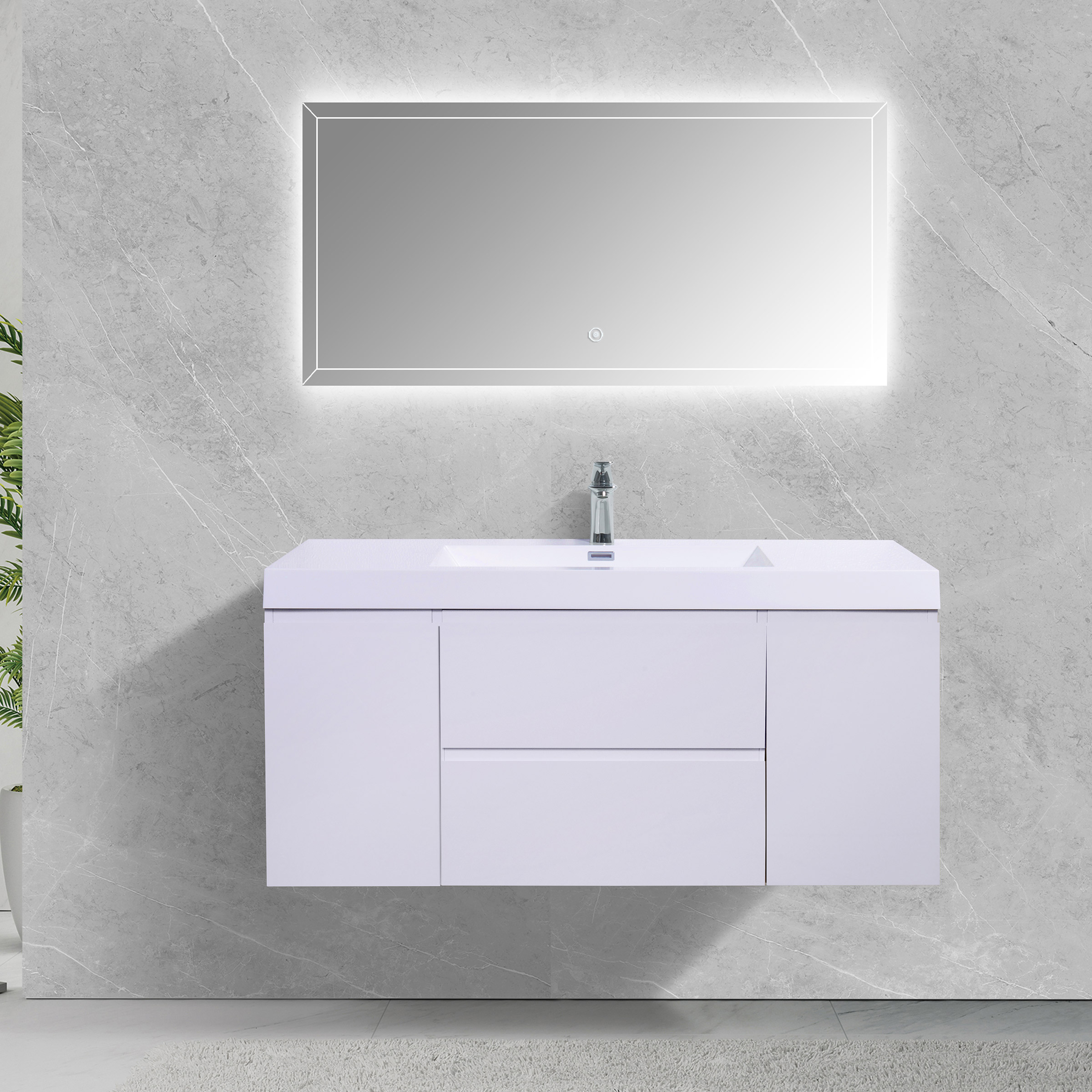 SERA 48 in. CAPRI Vanity with Glossy White Polymarble Countertop