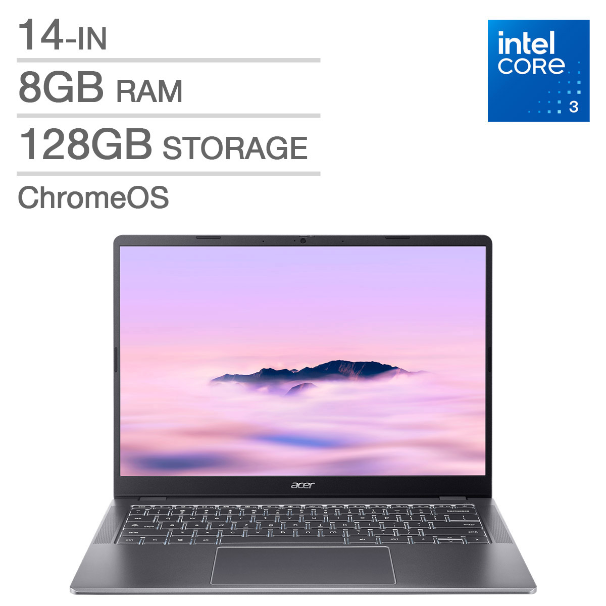 Acer 14.0-in. Chromebook Plus, Intel Core 3 N355– 8GB RAM, 128GB