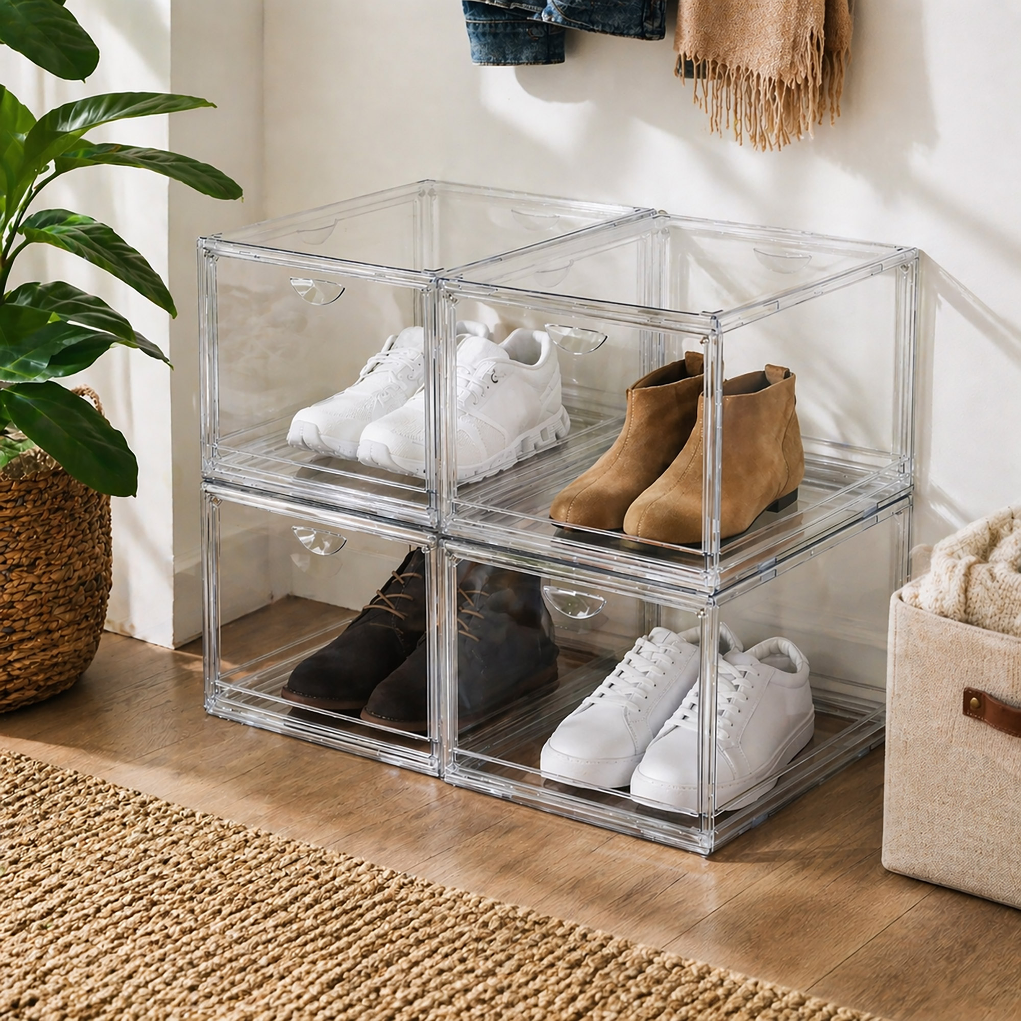 COSTCO コストコ クリアシューズボックス 4PACK ×2 Clear Stackable Shoebox & Organizer, 4-pack | Costco