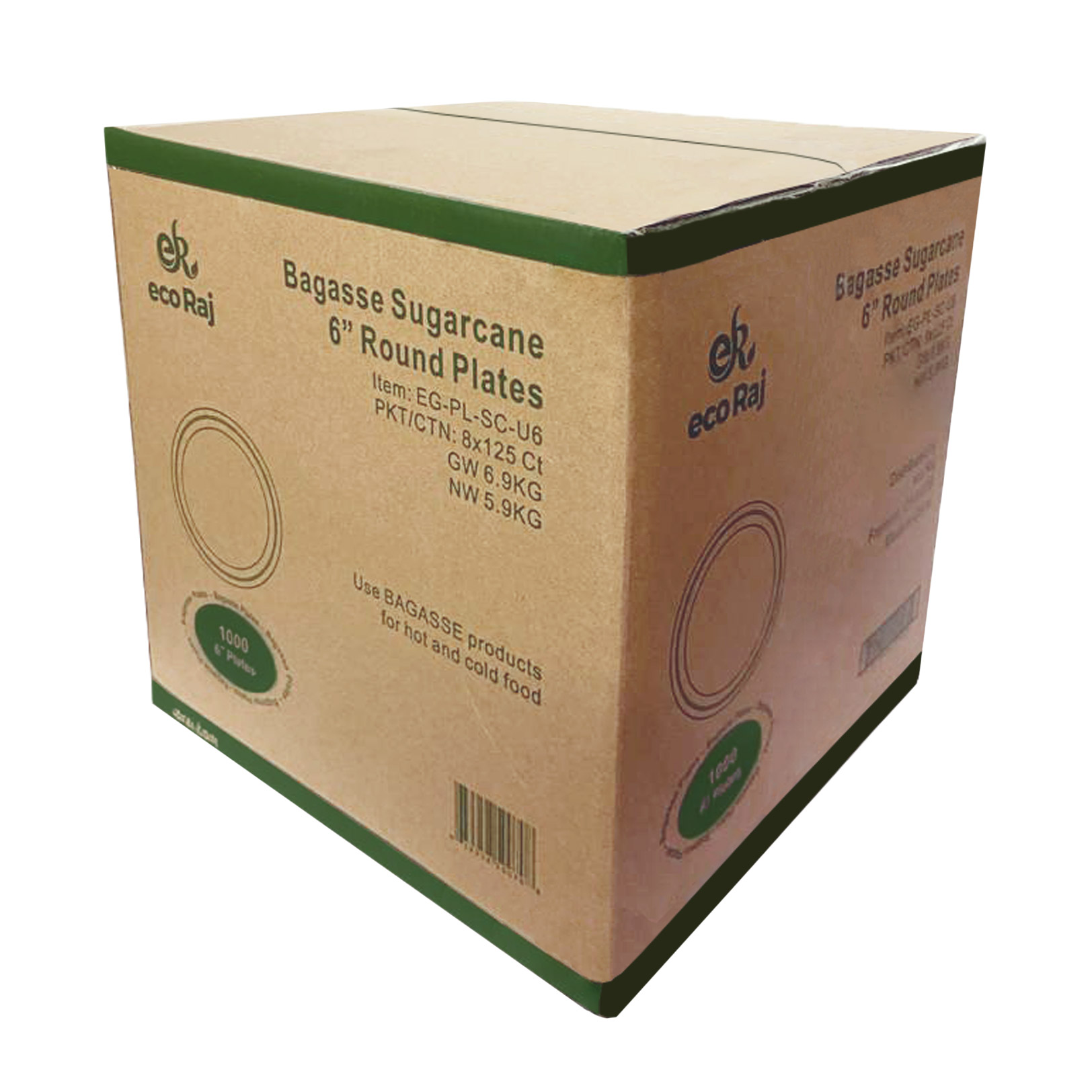 Eco Raj 6-inch Compostable Bagasse Plate  1000-count