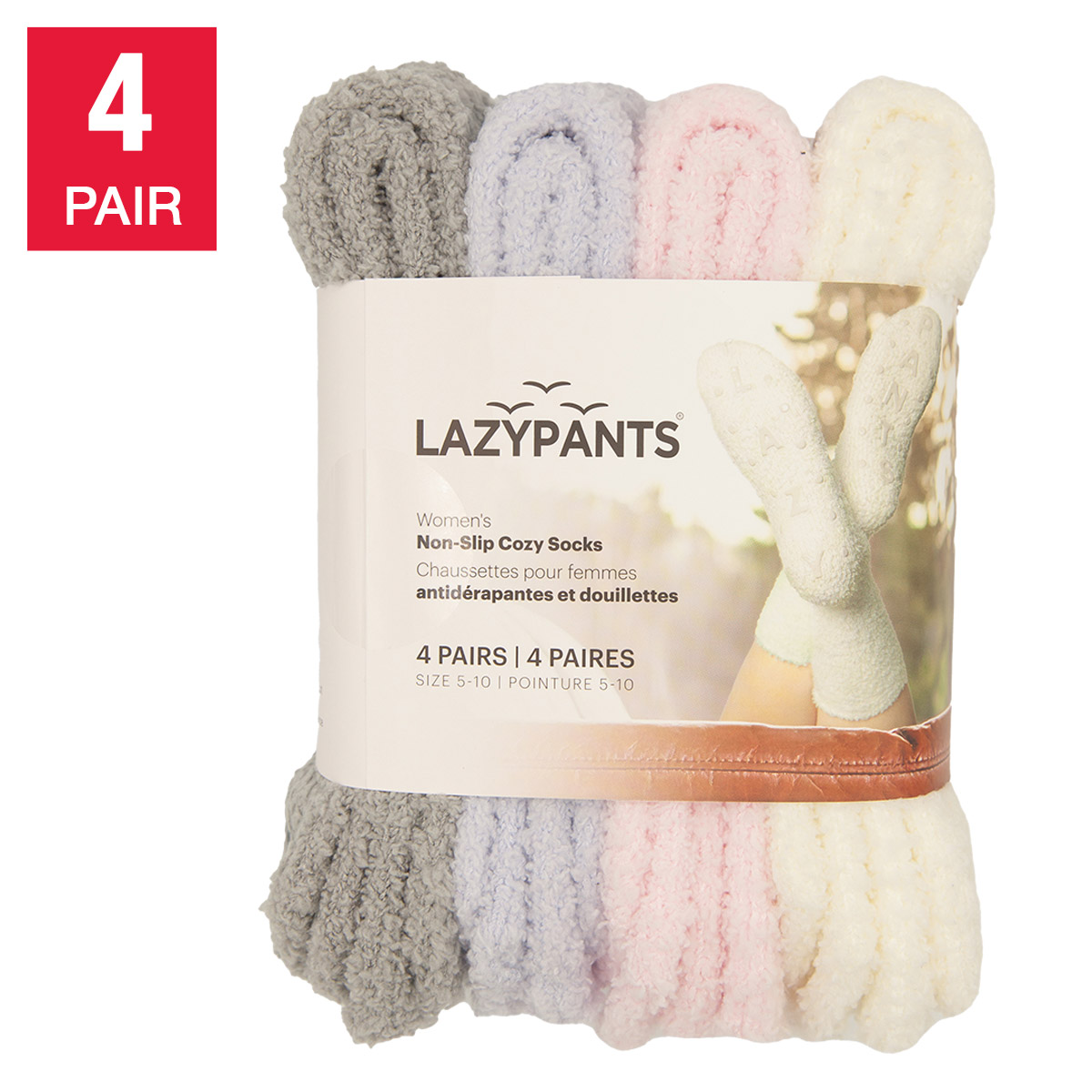 LAZYPANTS Women's Non-slip Cozy Socks, 4-pairs