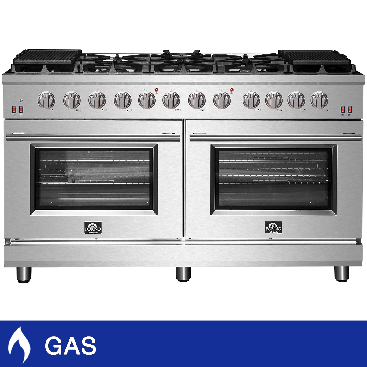 Forno Massimo 60 in. 8.64 cu. ft. Stainless Steel 10-burner Gas Range with Steam Clean