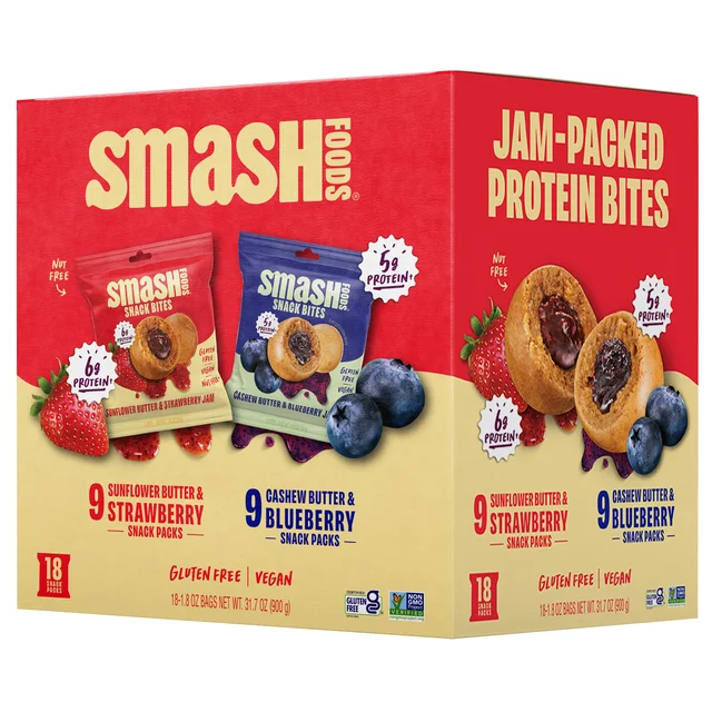 SMASH BITES VARIETY BL/STR & CASHEW BUTTER 18 CT/1.8 OZ
