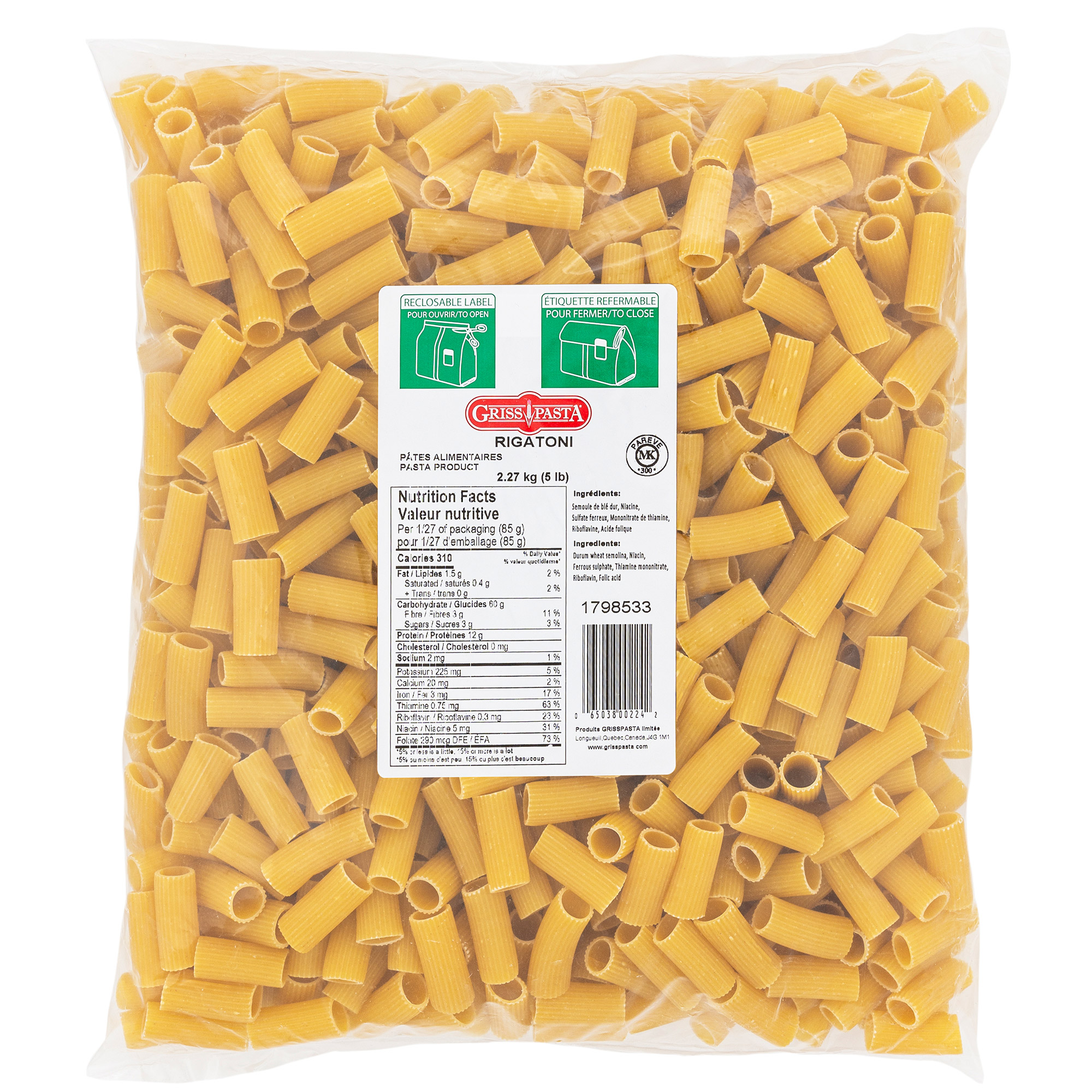 Griss Pasta Giardino Rigatoni, 2.27 kg