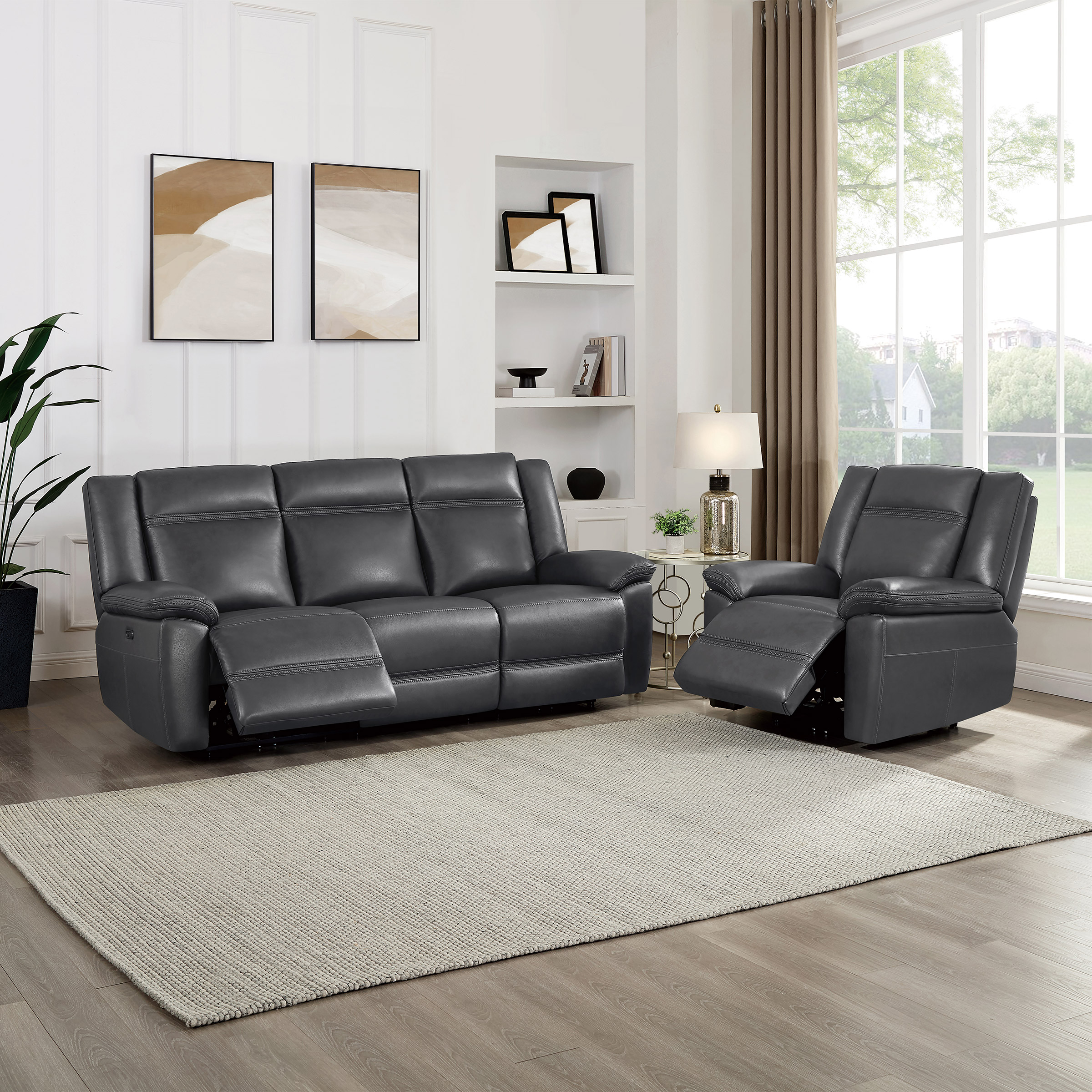 Prospera Home Perry Top grain Leather Power Reclining Sofa and Chair