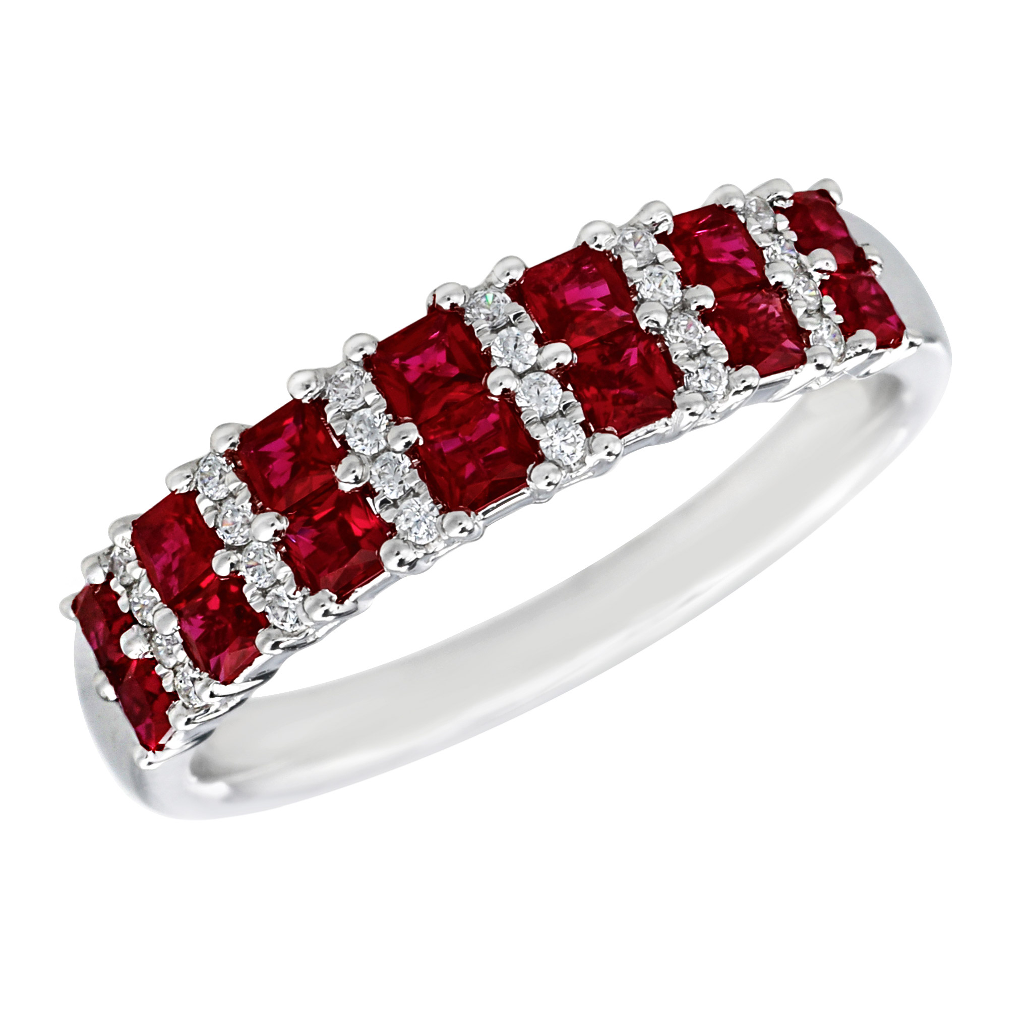 Princess Cut Ruby and Diamond Ring (0.10 ctw)