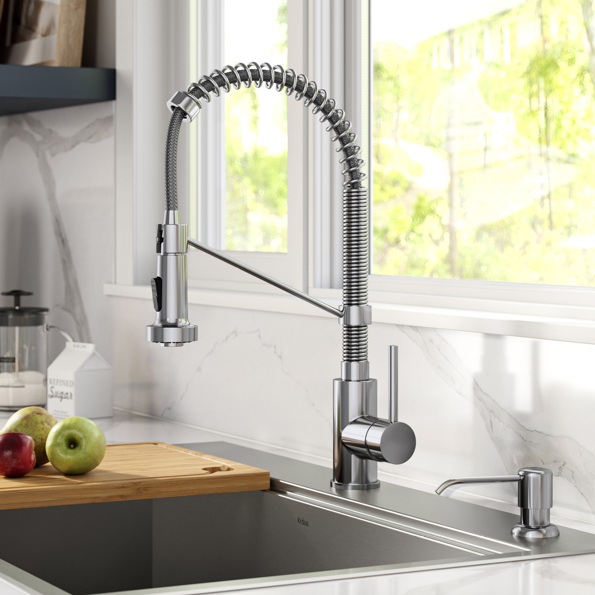 KRAUS 18" Pull-down Commercial Kitchen Faucet with Matching Soap Dispenser