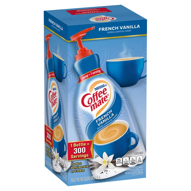 Nestlé Coffee-mate Liquid Creamer, French Vanilla, Pump Bottle, 50.7 fl oz