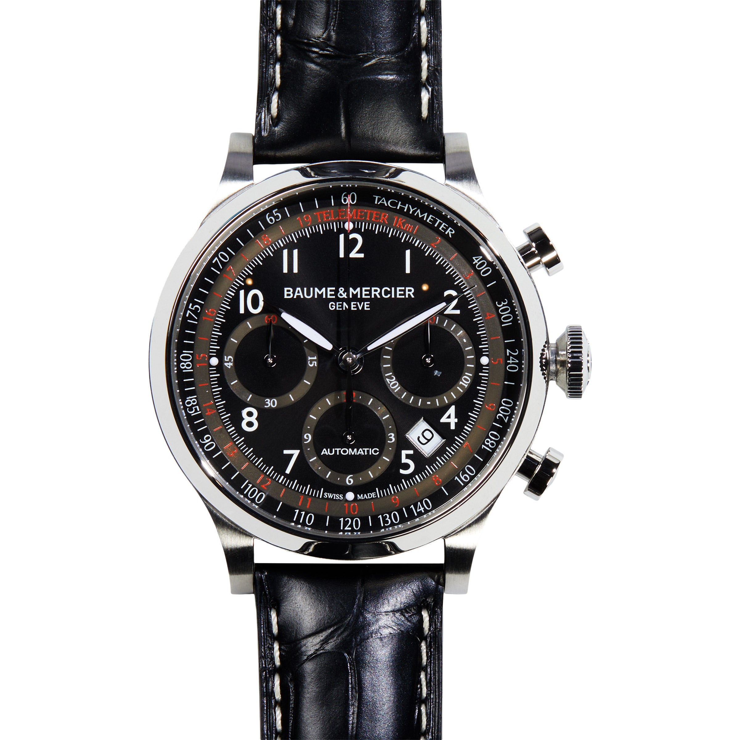 時計 BAUME&MERCIER CAPELAND Baume & Mercier Capeland Black Leather Strap Men's Automatic Watch