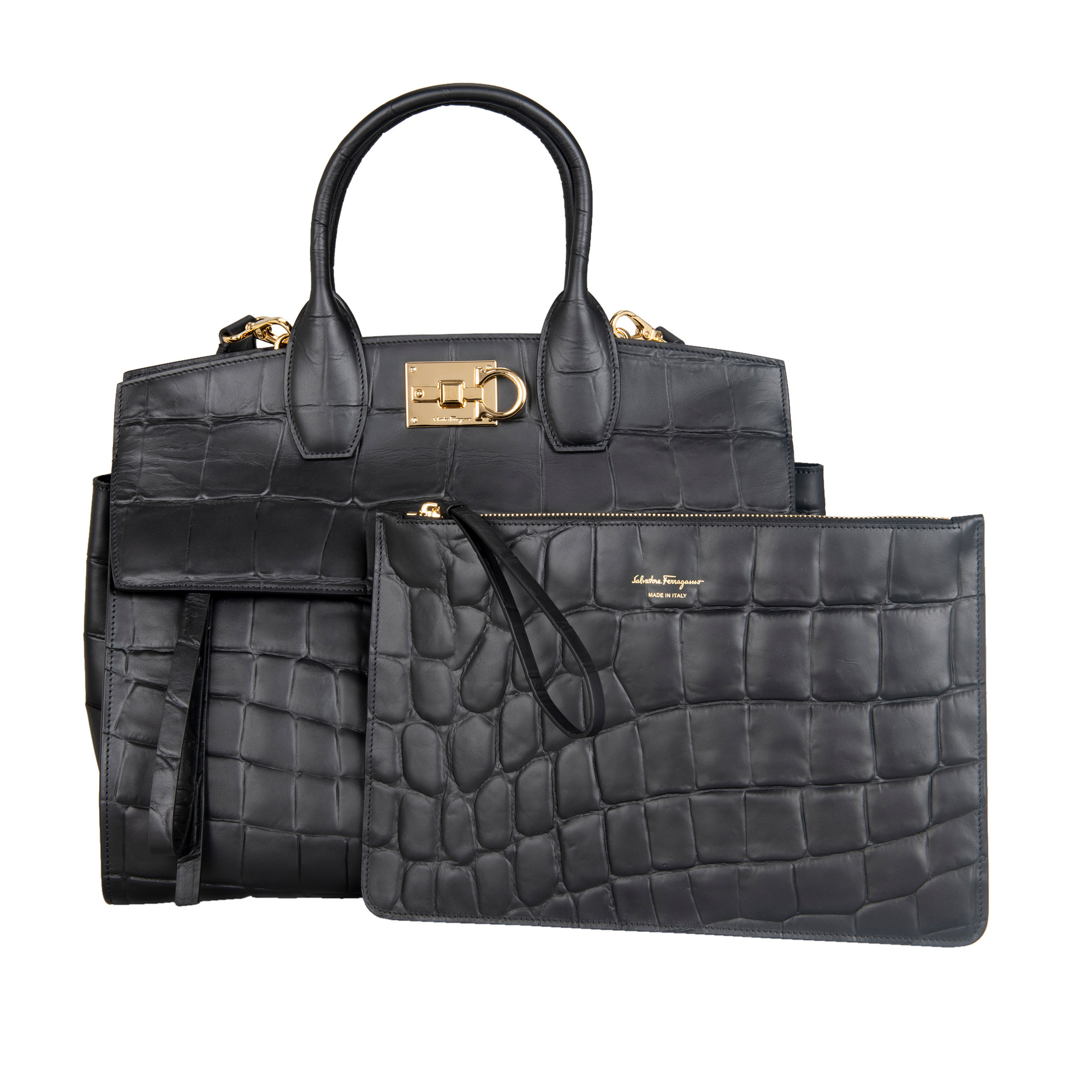 Ferragamo The Studio Croc Emb, Black | Costco