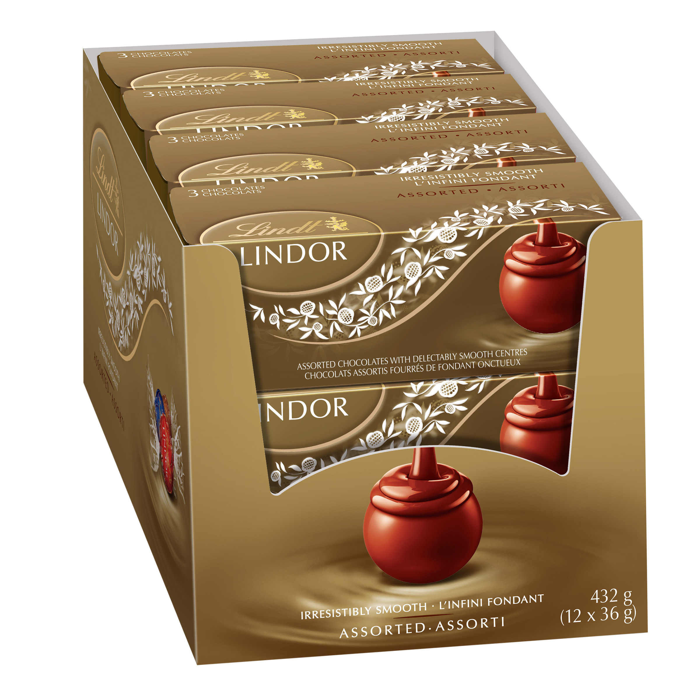 Lindt Lindor Assorted Chocolate Truffles Box, 12 × 36 g