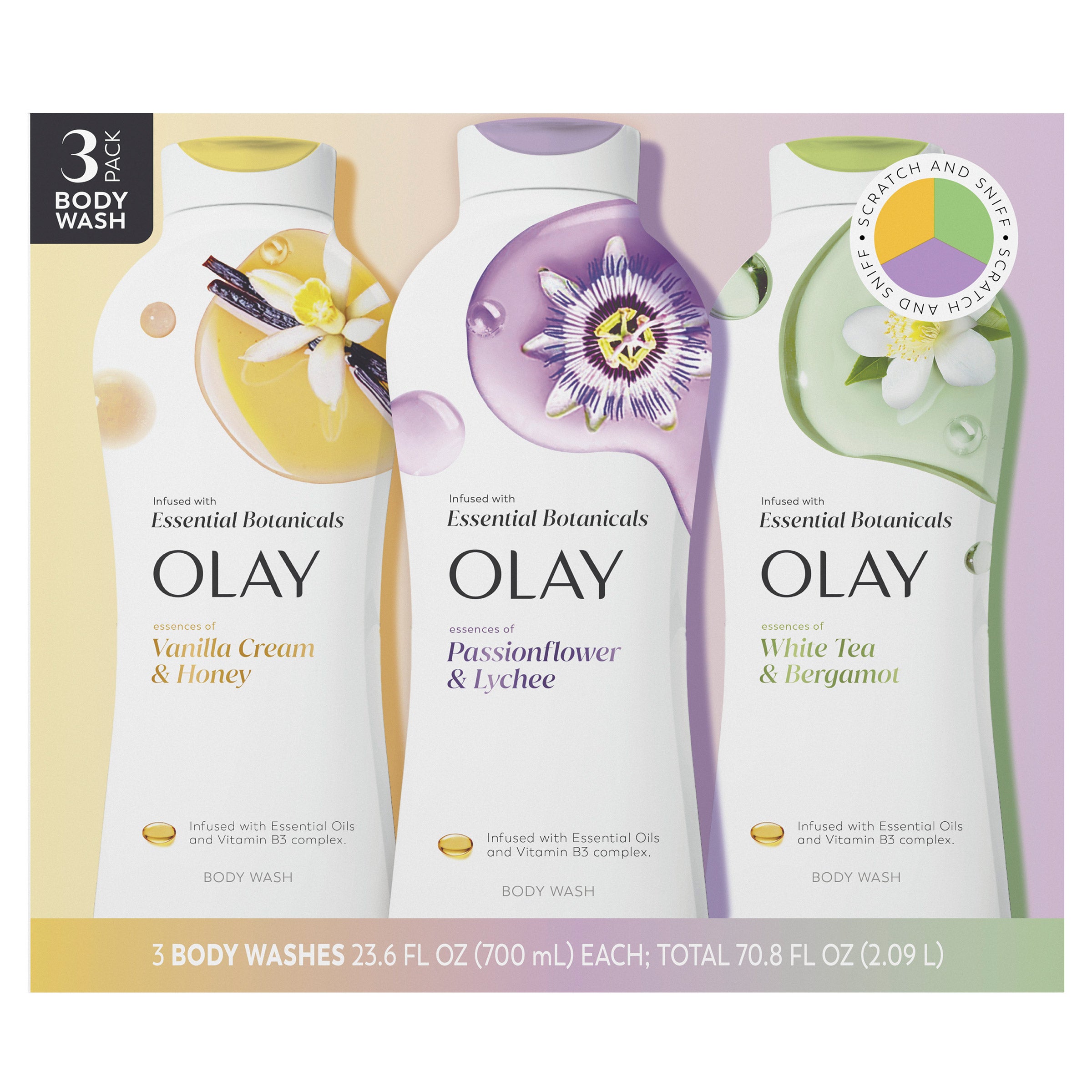 Olay Essential Botanical Body Wash, 23.6 fl oz, 3-pack