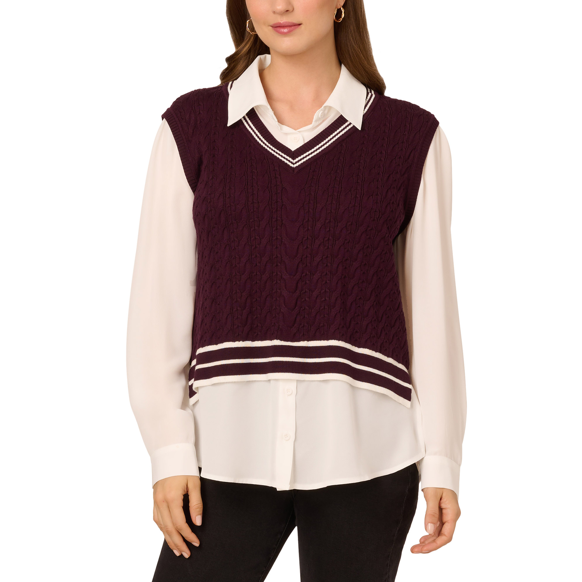 Adrianna Papell Women's Twofer Sweater Vest Blouse