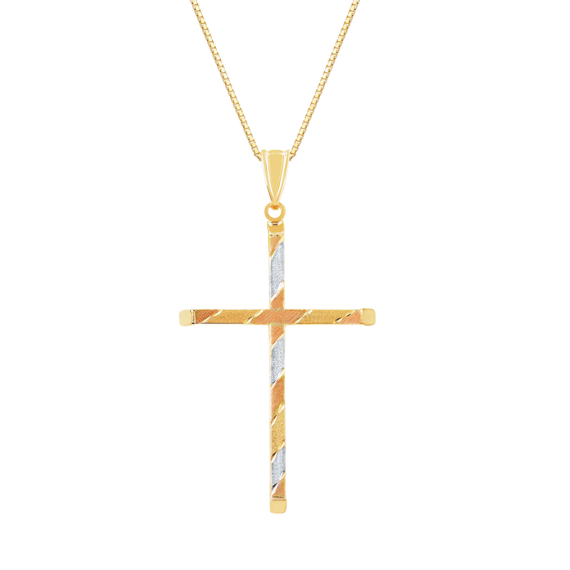 Diamond Cut Cross Pendant in Tri-Colour Gold