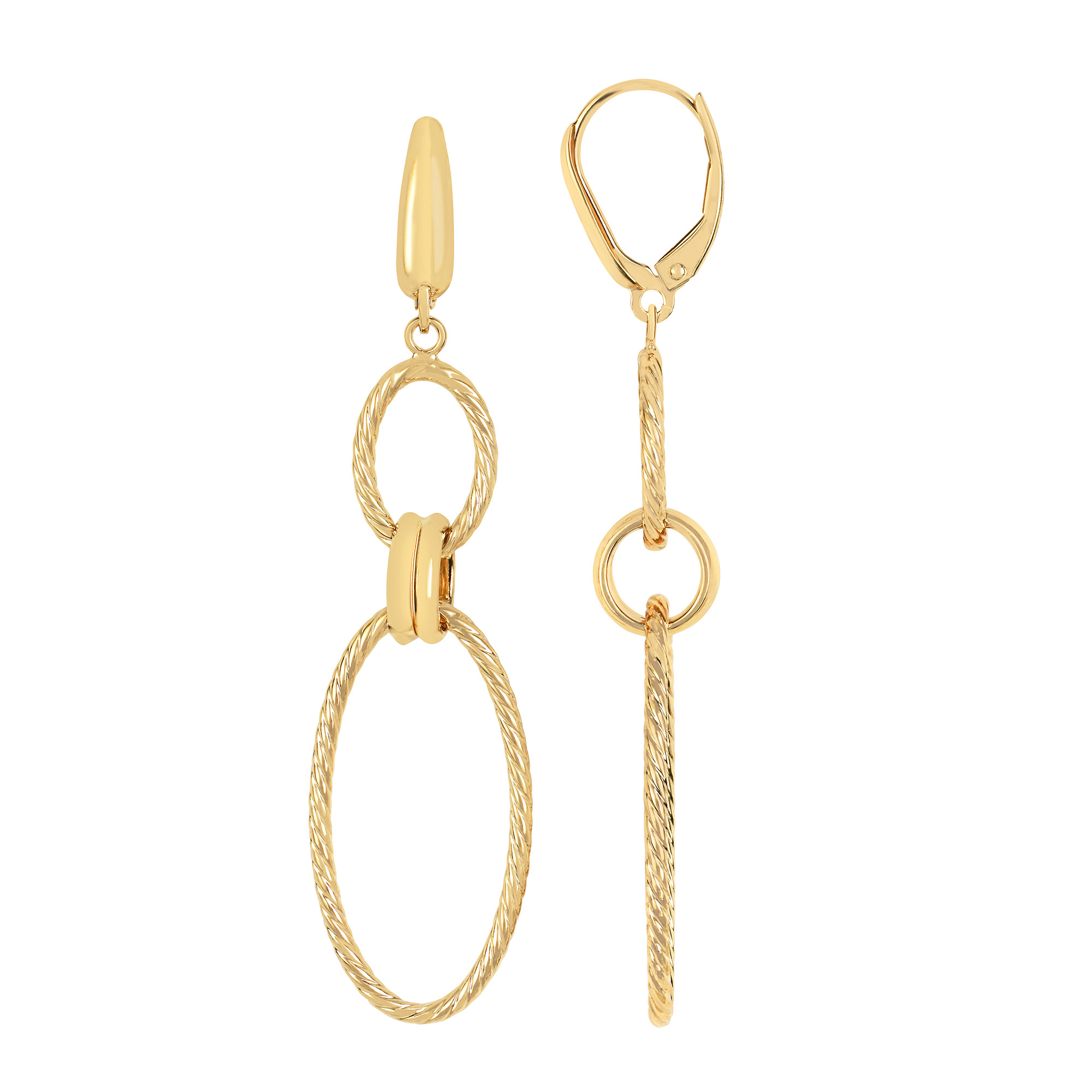 Double Oval Drop Hoop Earrings in Yellow Gold