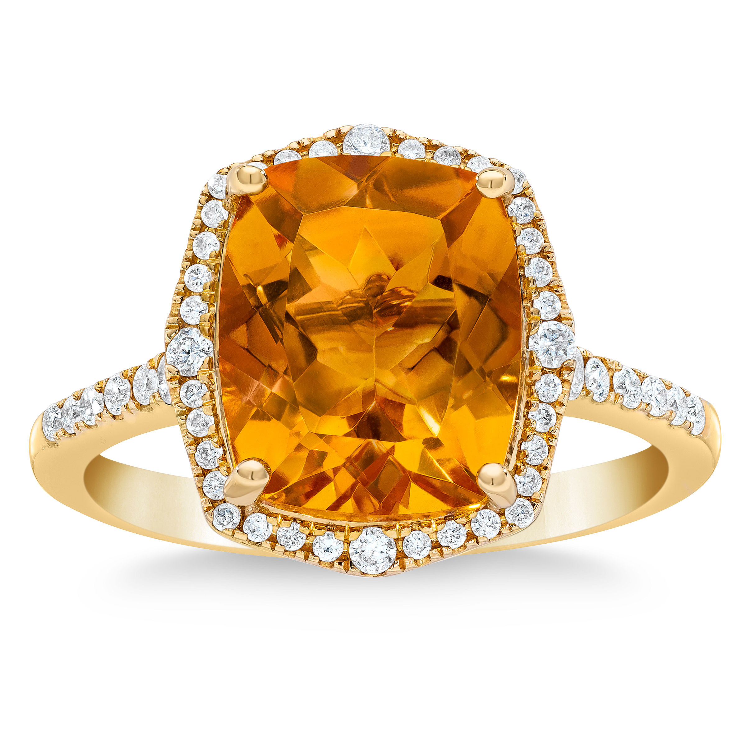Cushion Cut Citrine and Diamond Ring (0.28 ctw)