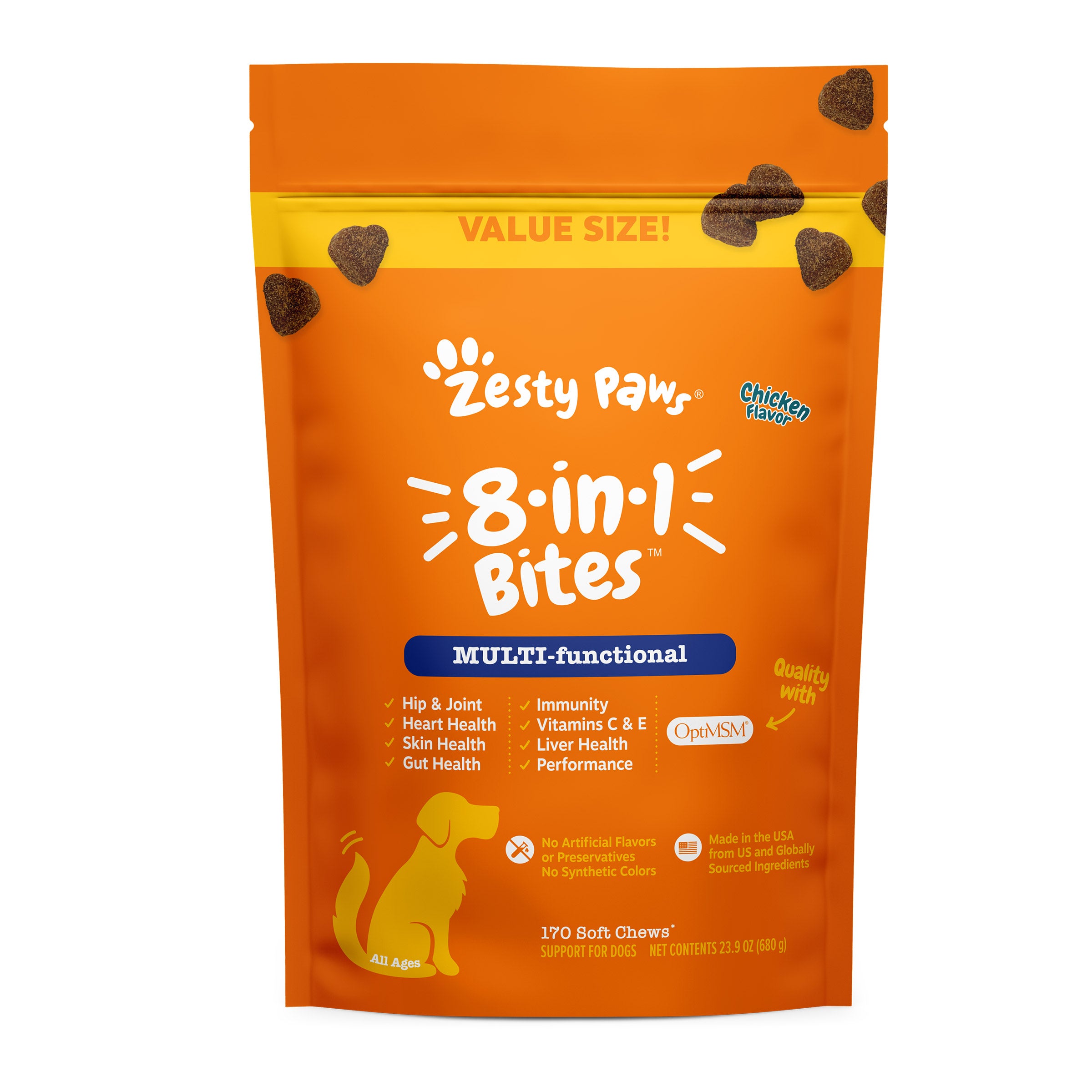 Zesty Paws 8-in-1 Multivitamin Bites for Dogs, Chicken Flavor, 170