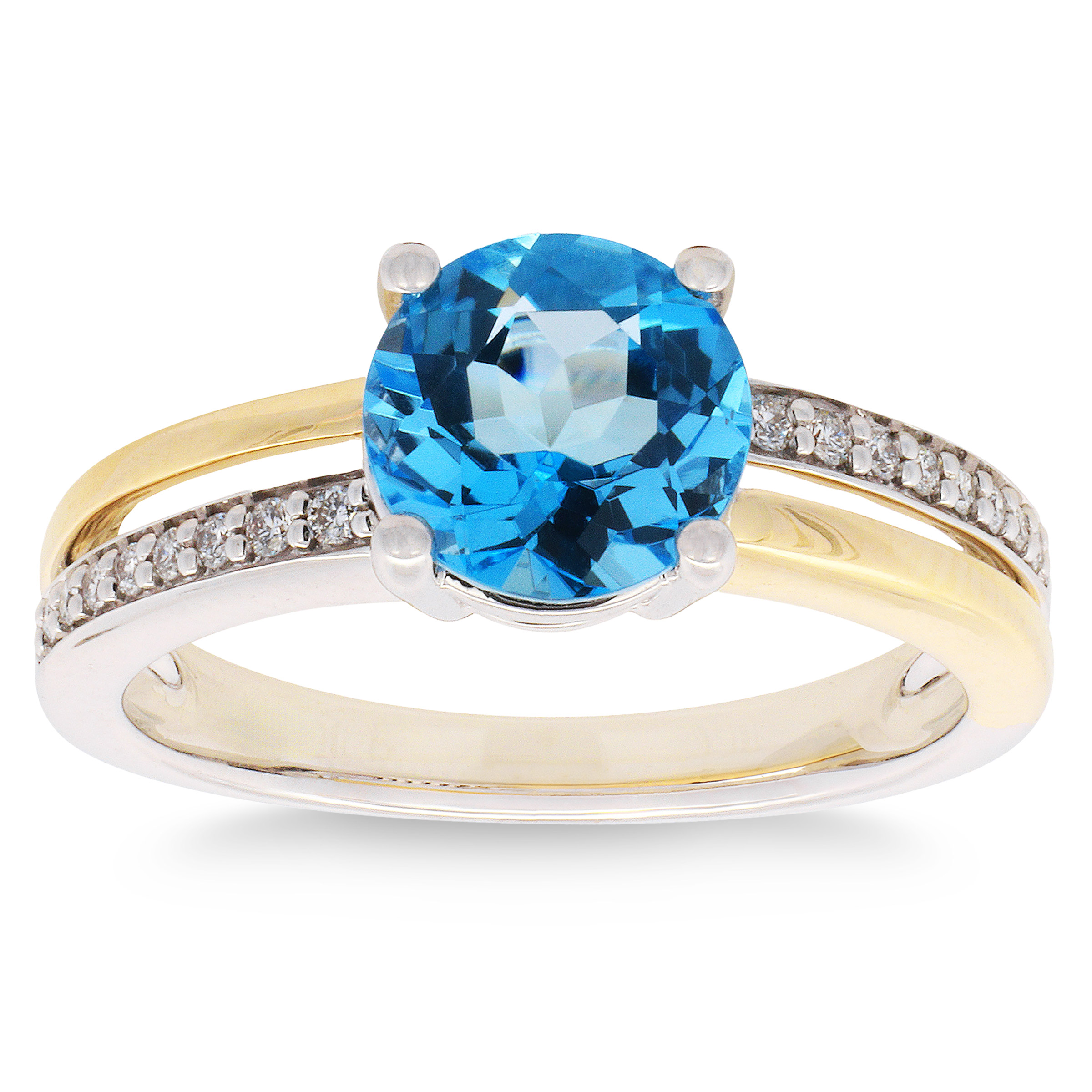 Round Cut Blue Topaz and Diamond Ring (0.07 ctw)