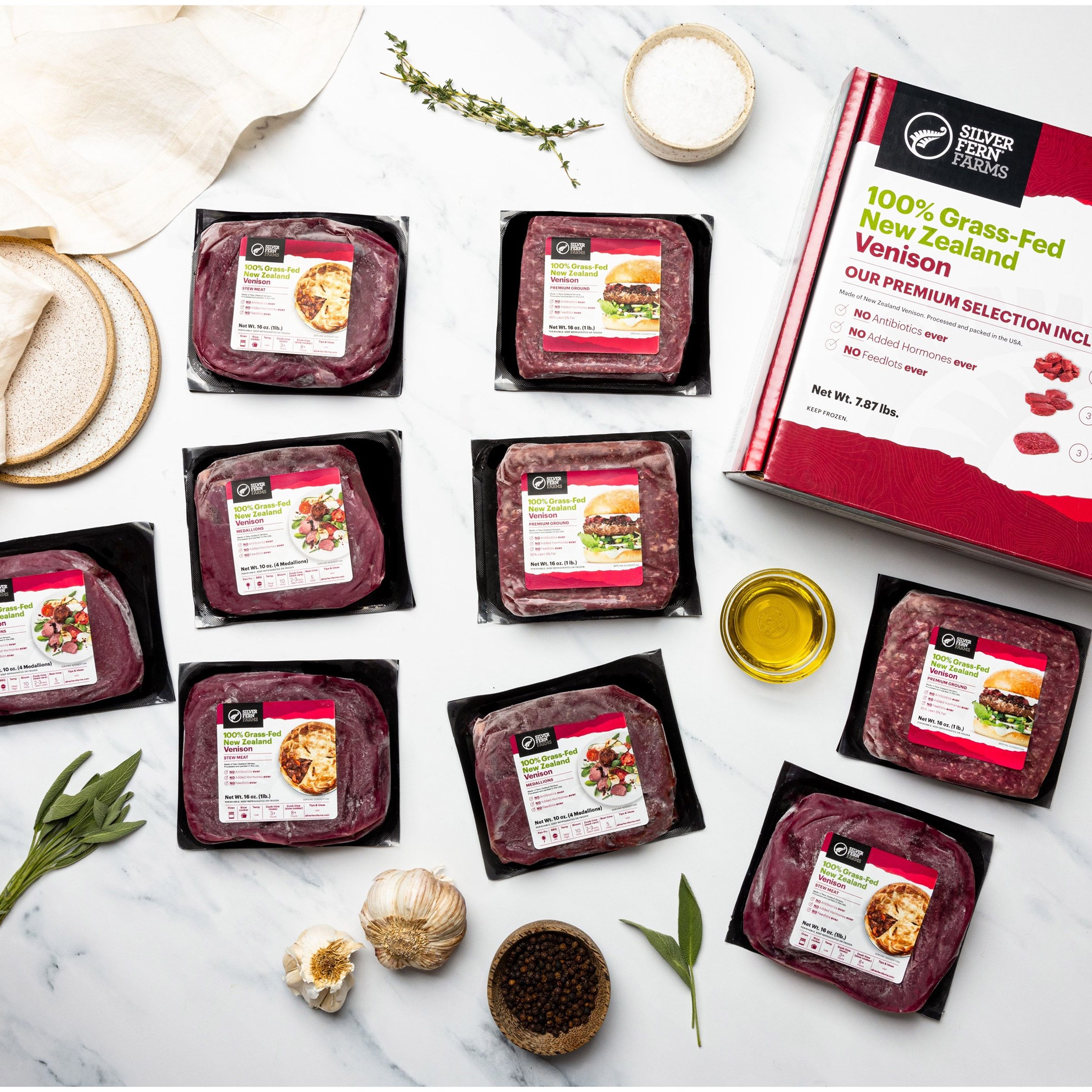 Silver Fern Farms 100% New Zealand Grass-Fed Venison Meat Box - 9 Total Packs  7.87 Lbs. Total