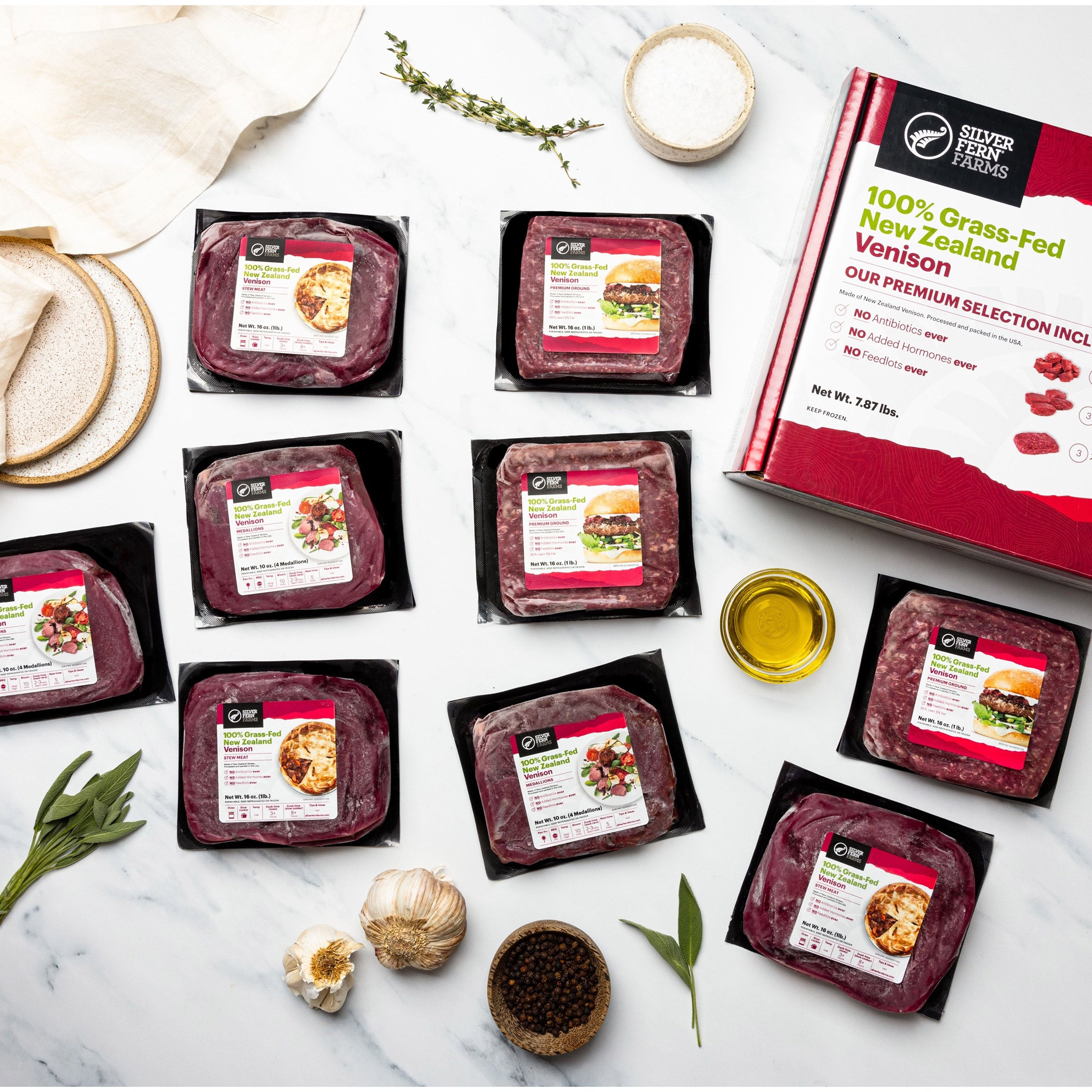 Silver Fern Farms 100% New Zealand Grass-Fed Venison Meat Box - 9 Total Packs, 7.87 Lbs. Total