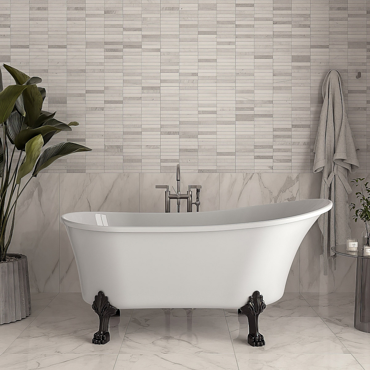 Streamline Clawfoot Bathtub with Bamboo Bathtub Caddy