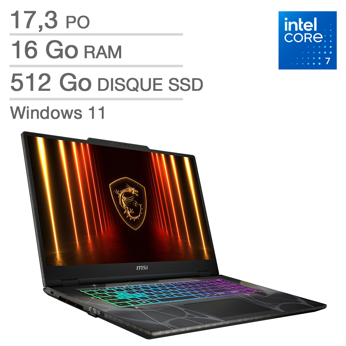 MSI Cyborg 17 B2RW - Ordinateur portable de jeux de 17,3 po, Intel Core 7 240H - 16 Go RAM, 512 Go SSD, NVIDIA GeForce RTX 5050 de 8 Go