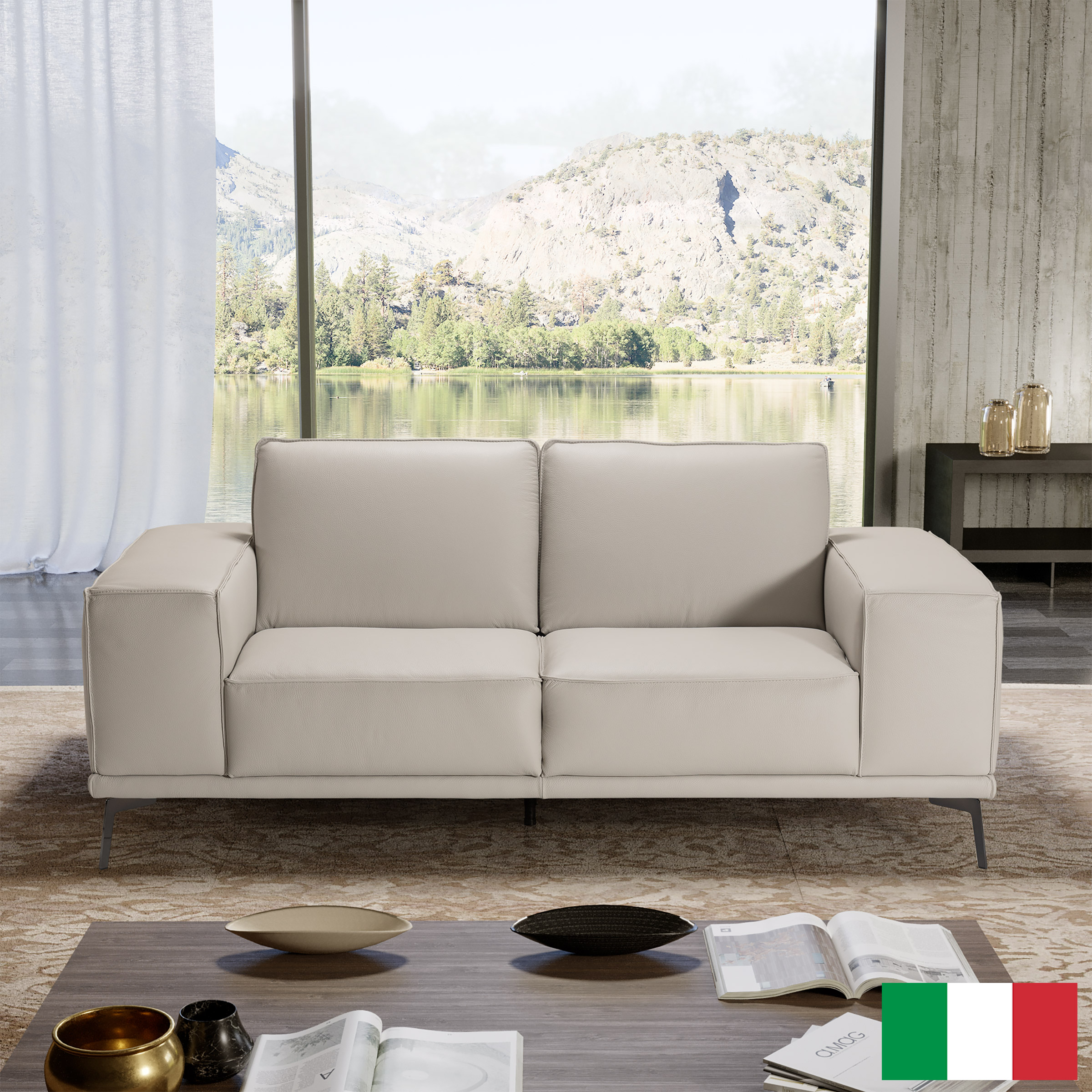 Manhattan Modern Top Grain Leather Loveseat