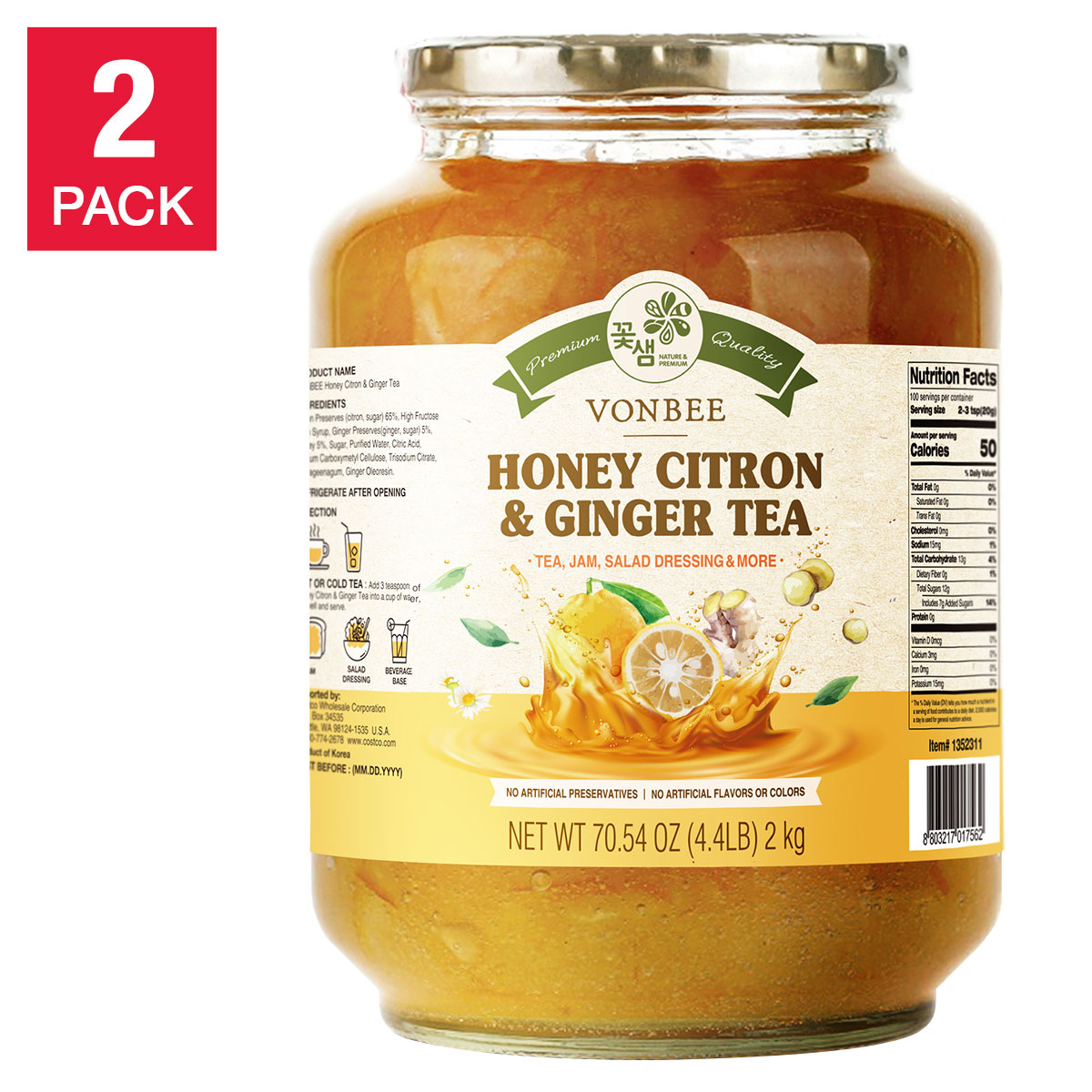 Vonbee Honey Citron & Ginger Tea, 4.4 lb, 2-pack | Costco