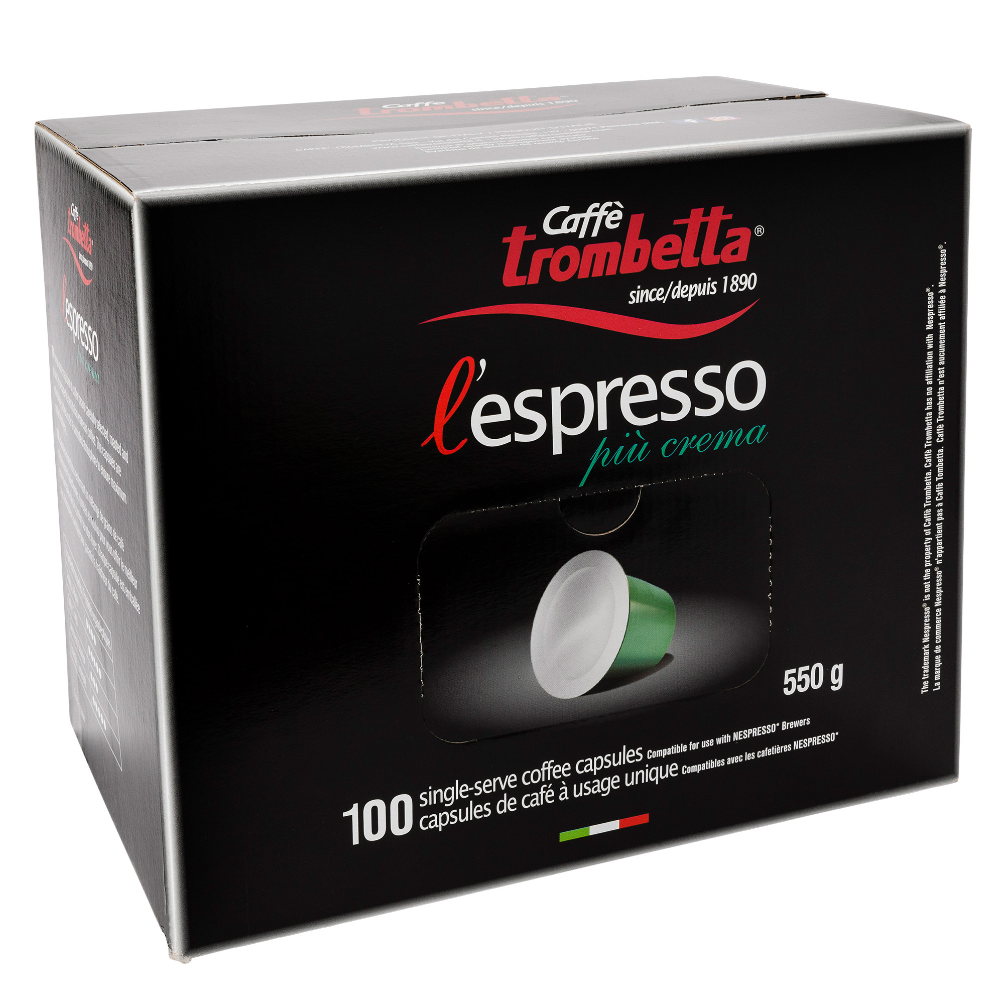 Caffè Trombetta Espresso Coffee Nespresso Compatible Capsules, 100-count