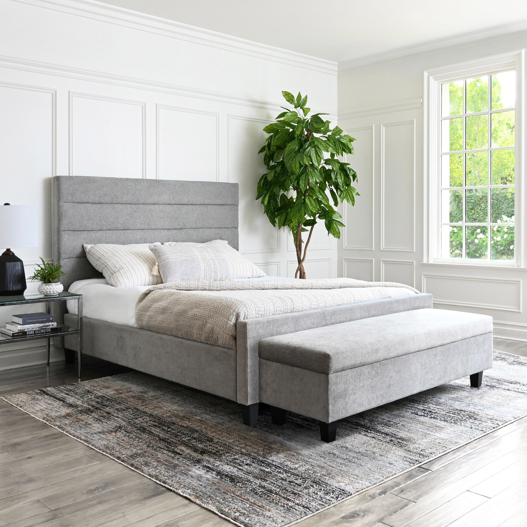 Athena Upholstered King Bed and Ottoman Costco
