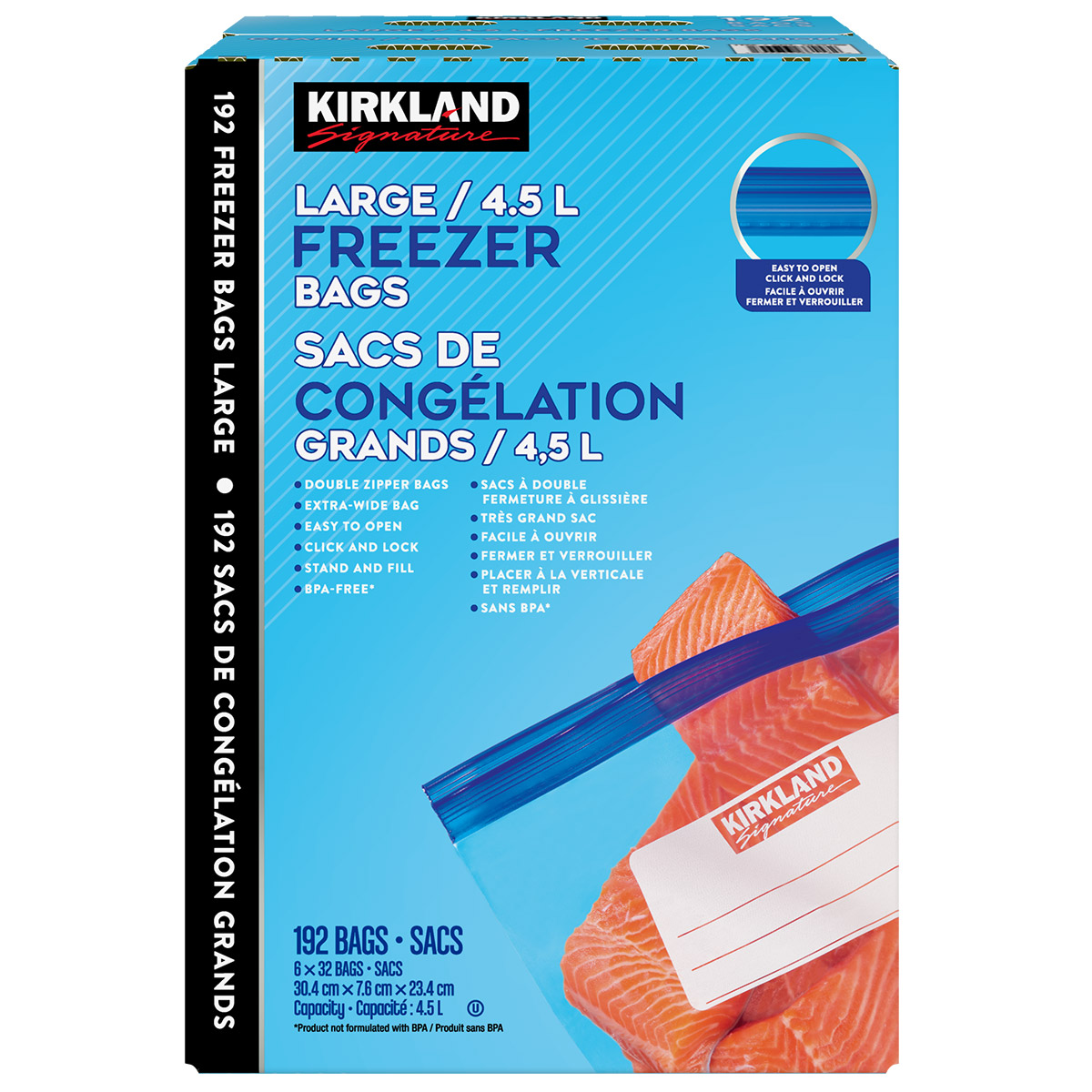 Kirkland Signature Large Freezer Bags, 6 Packs of 32