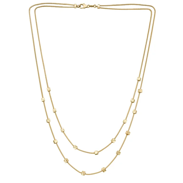14kt Yellow Gold Layered Cube Station Popcorn Necklace