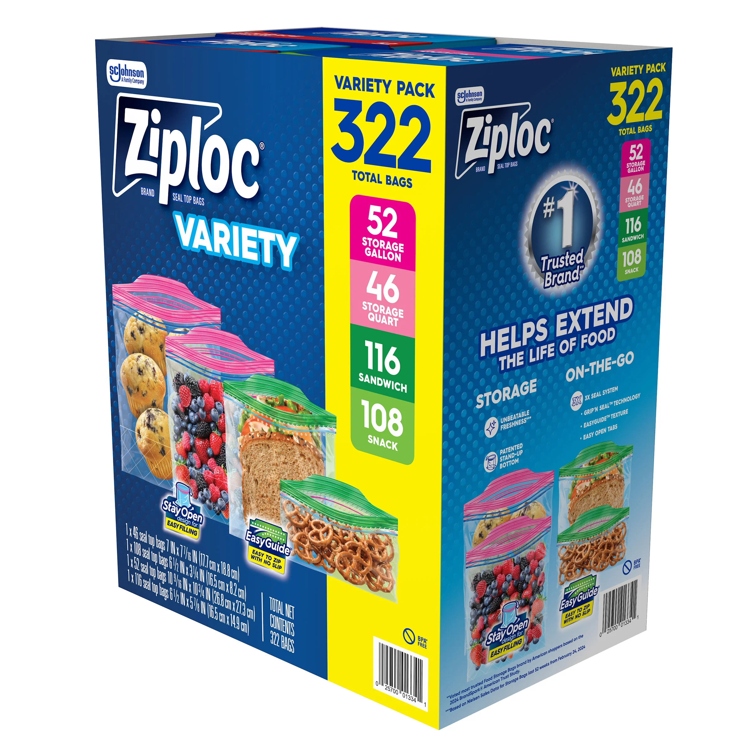 Ziploc Seal Top Bag, Variety Pack, 322-count | Costco