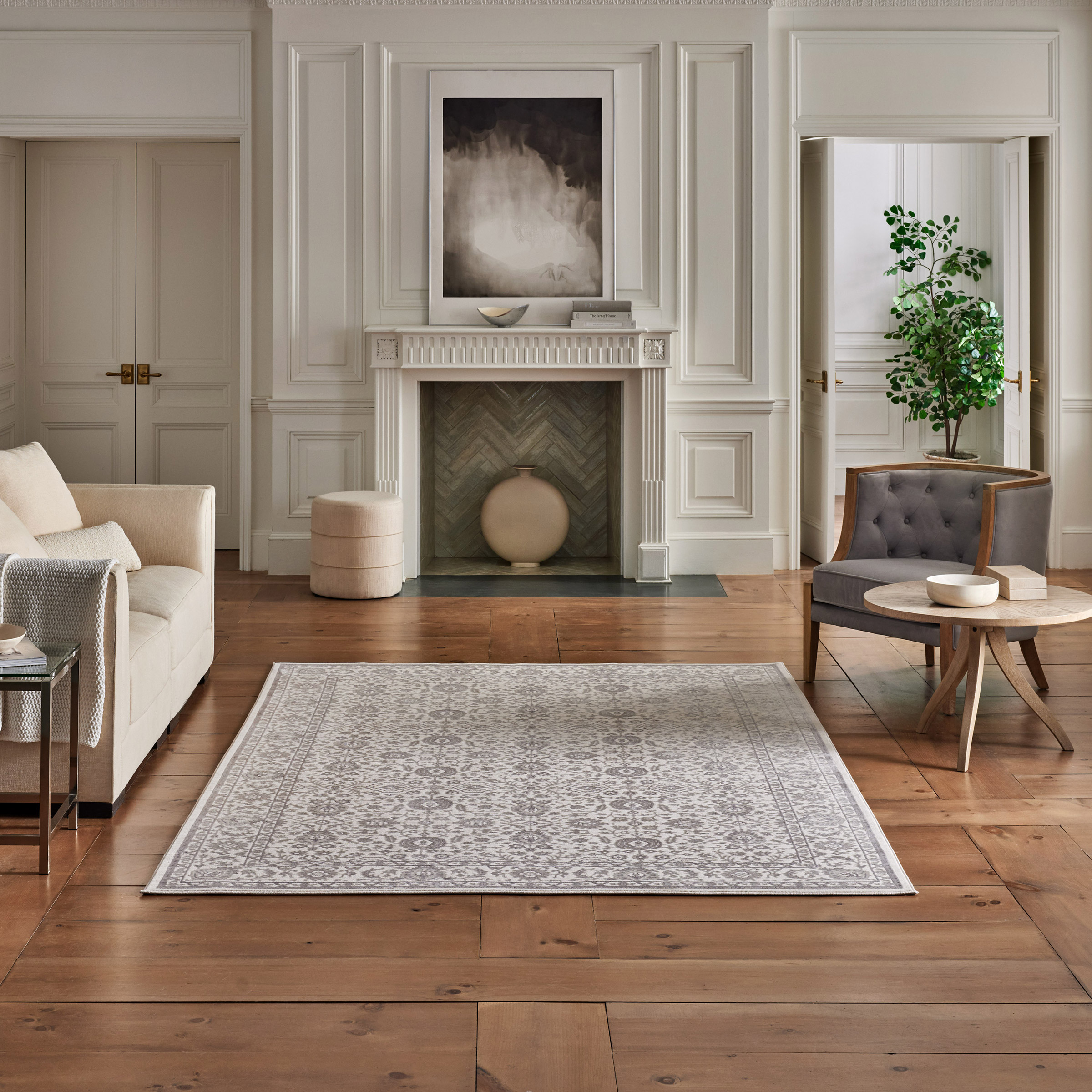 Gray Floral Area Rugs