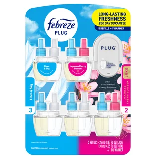 Febreze Plug Starter Kit, 1 Warmer + 5 Refills, Assorted Scents
