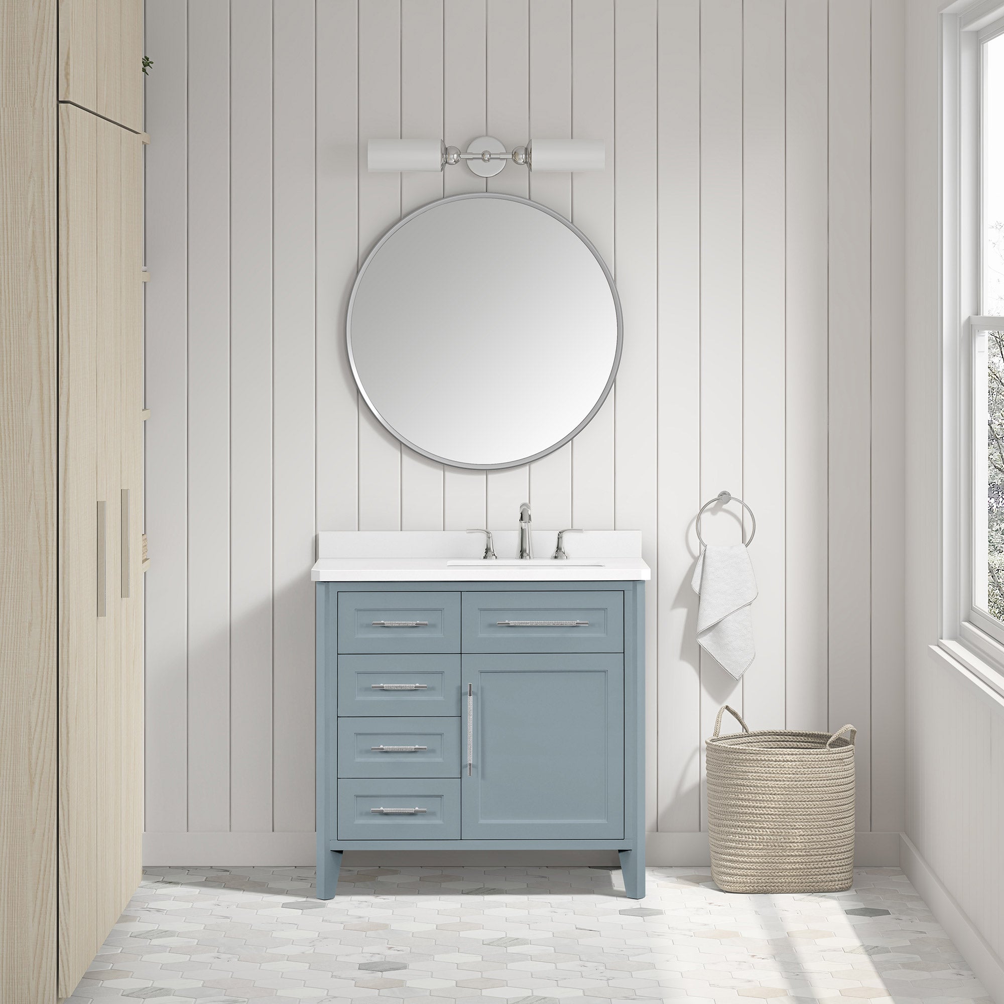 OVE Decors Renfrew Vanity with Quartz Top in Water Edge Blue | Costco