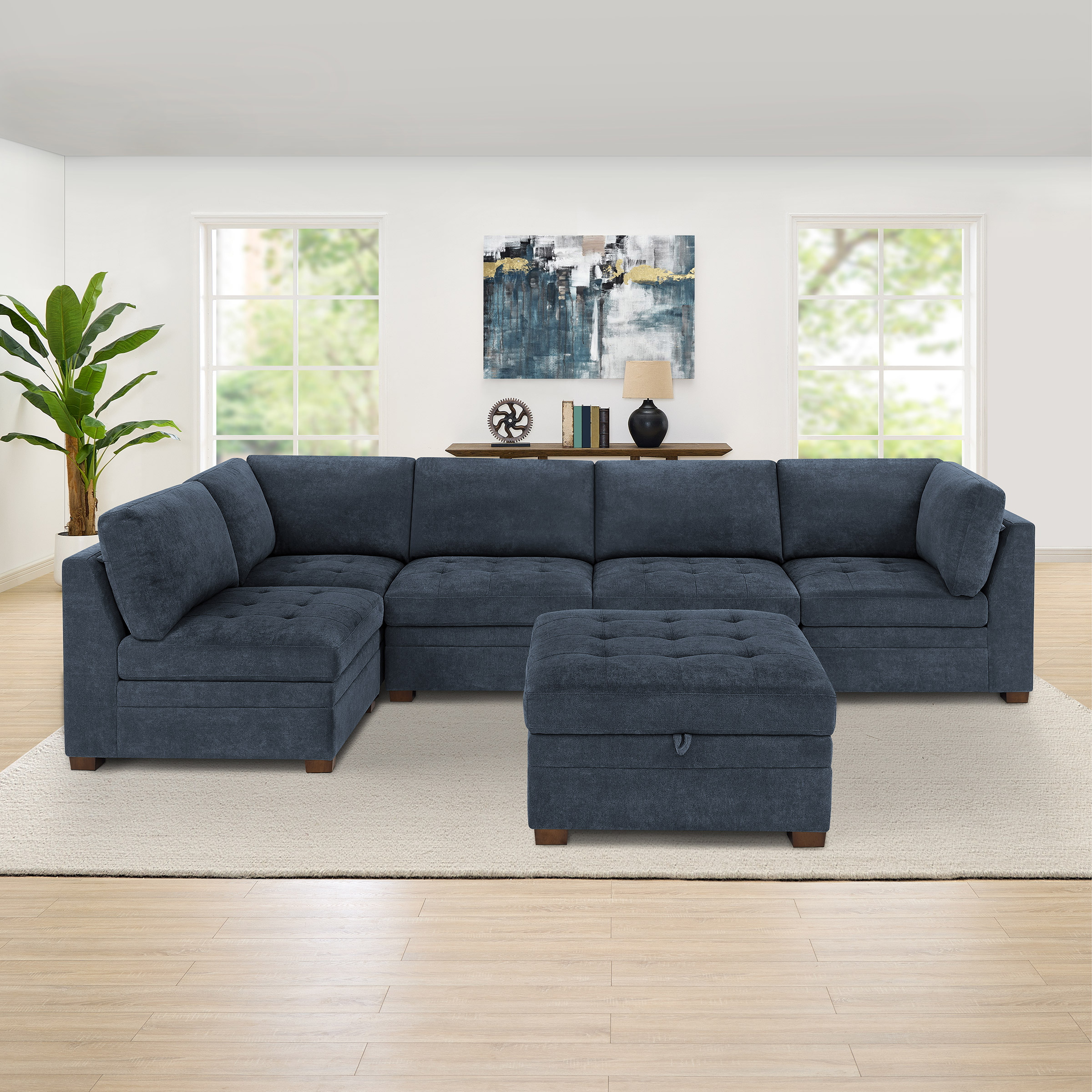 Thomasville Tisdale Tufted 6-piece Fabric Sectional with Storage Ottoman
