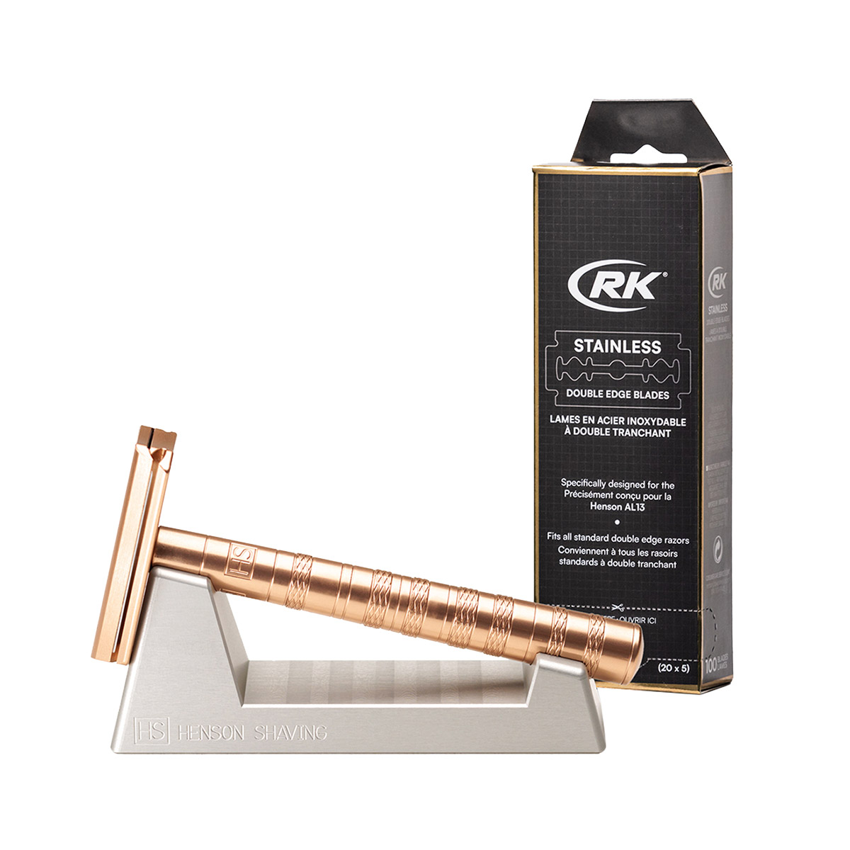 Henson AL13 Copper Aluminium Safety Razor with Stand