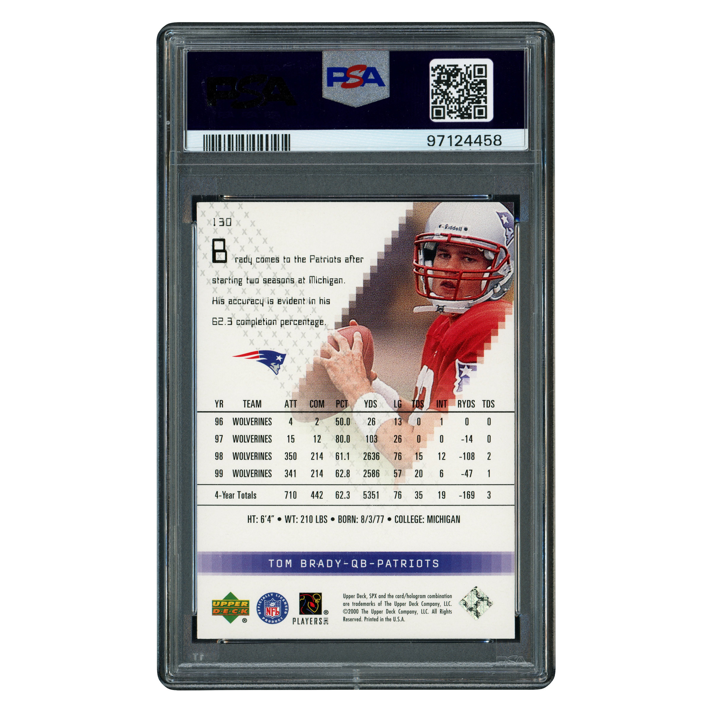 Tom Brady Autographed 2000 SPx Rookie Card #130 New England Patriots  "G.O.A.T." - PSA/DNA Authenticated | Costco
