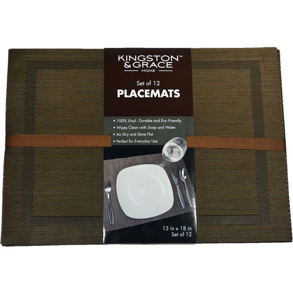 Kingston and Grace 13in. x 18in. Weave Placemat in Brown (Set of 12) Kingston and Grace 13in. x 18in. Weave Placemat in Brown (Set of 12)