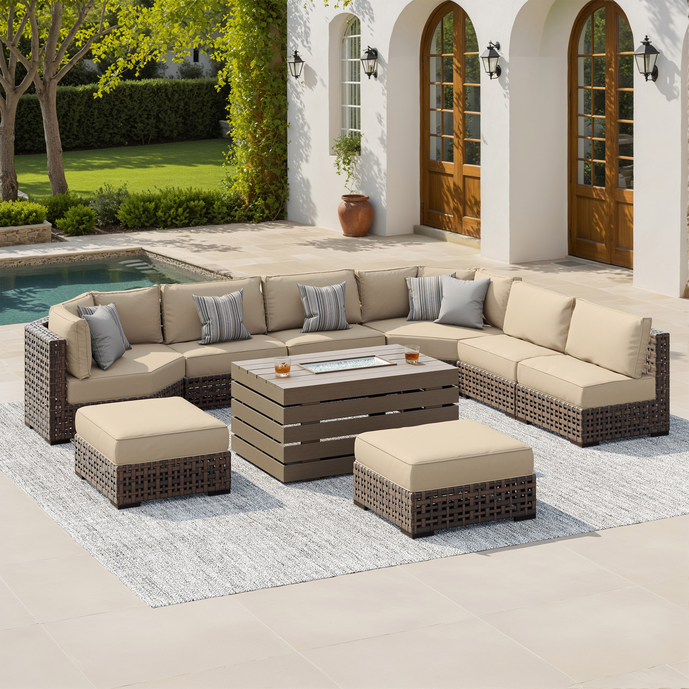 Sirio Oceanside 9-piece Fire Modular Outdoor Patio Seating Set
