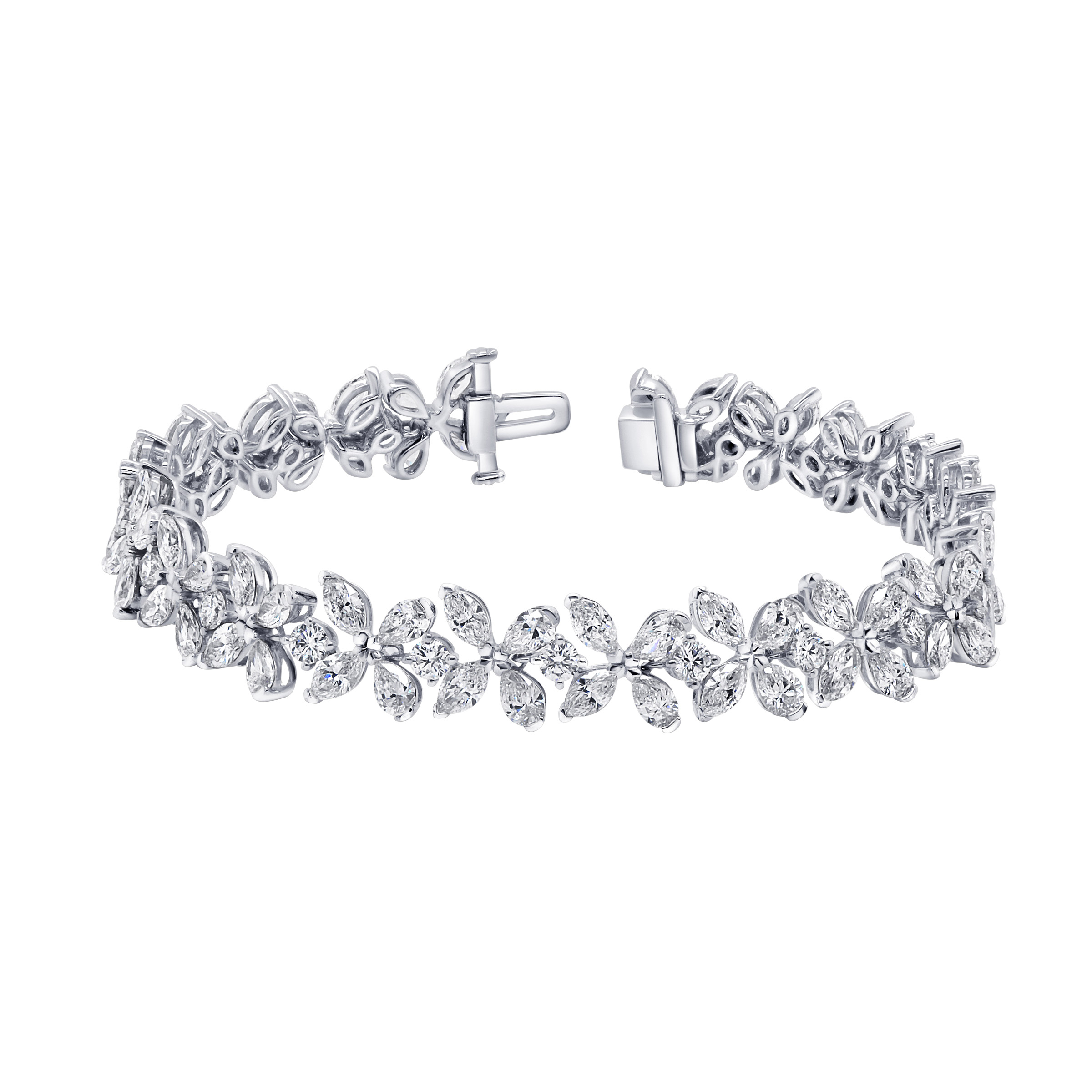 Multi Cut 13.51 ctw VS2 Clarity  I Color Diamond 18kt White Gold Bracelet