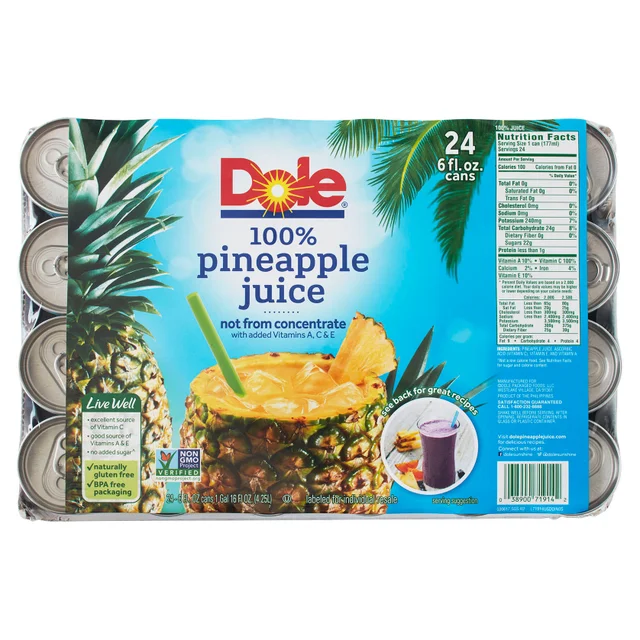 Dole, 100% Pineapple Juice, 6 fl oz, 24-Count