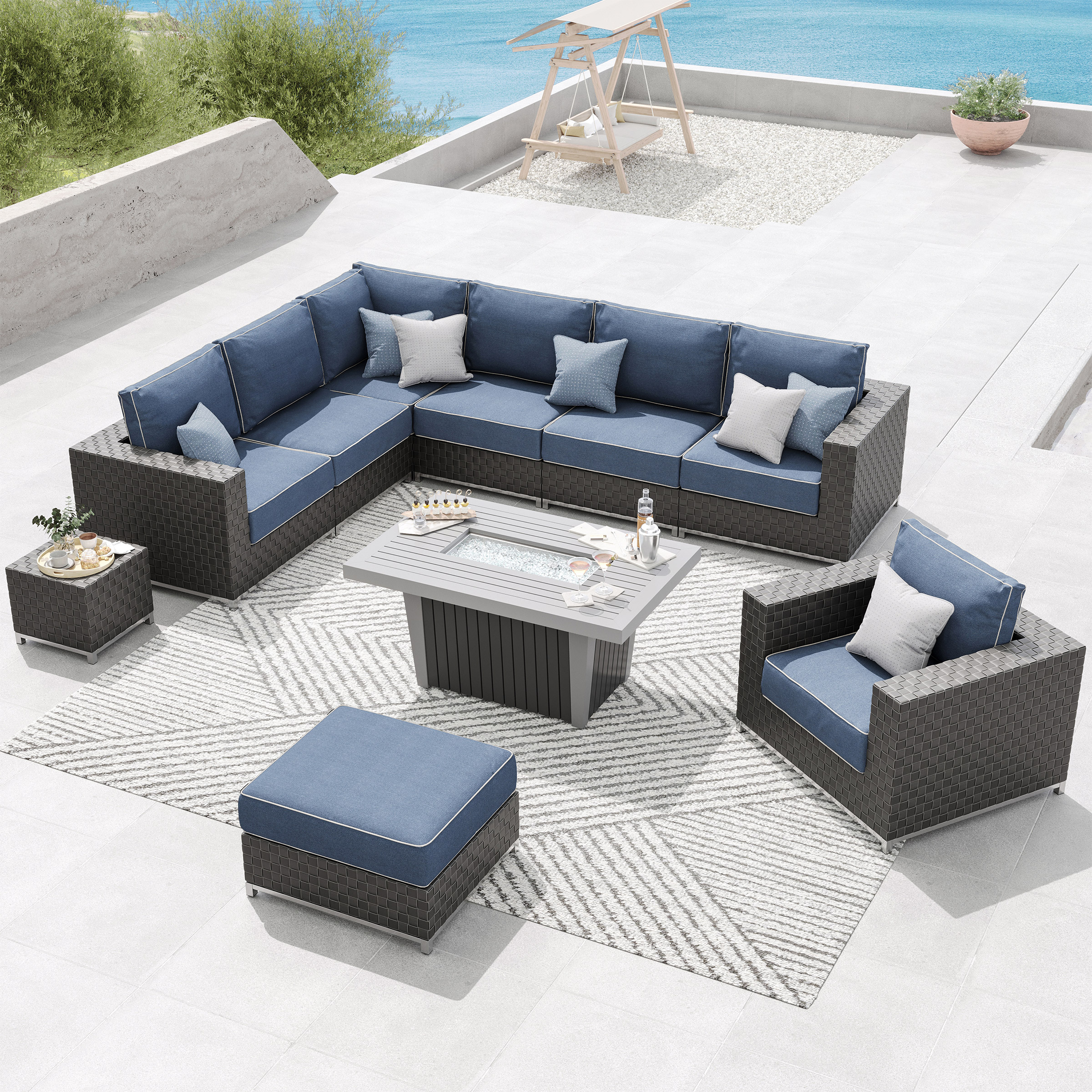 Sirio Soho 10-piece Modular Fire Outdoor Patio Seating Set